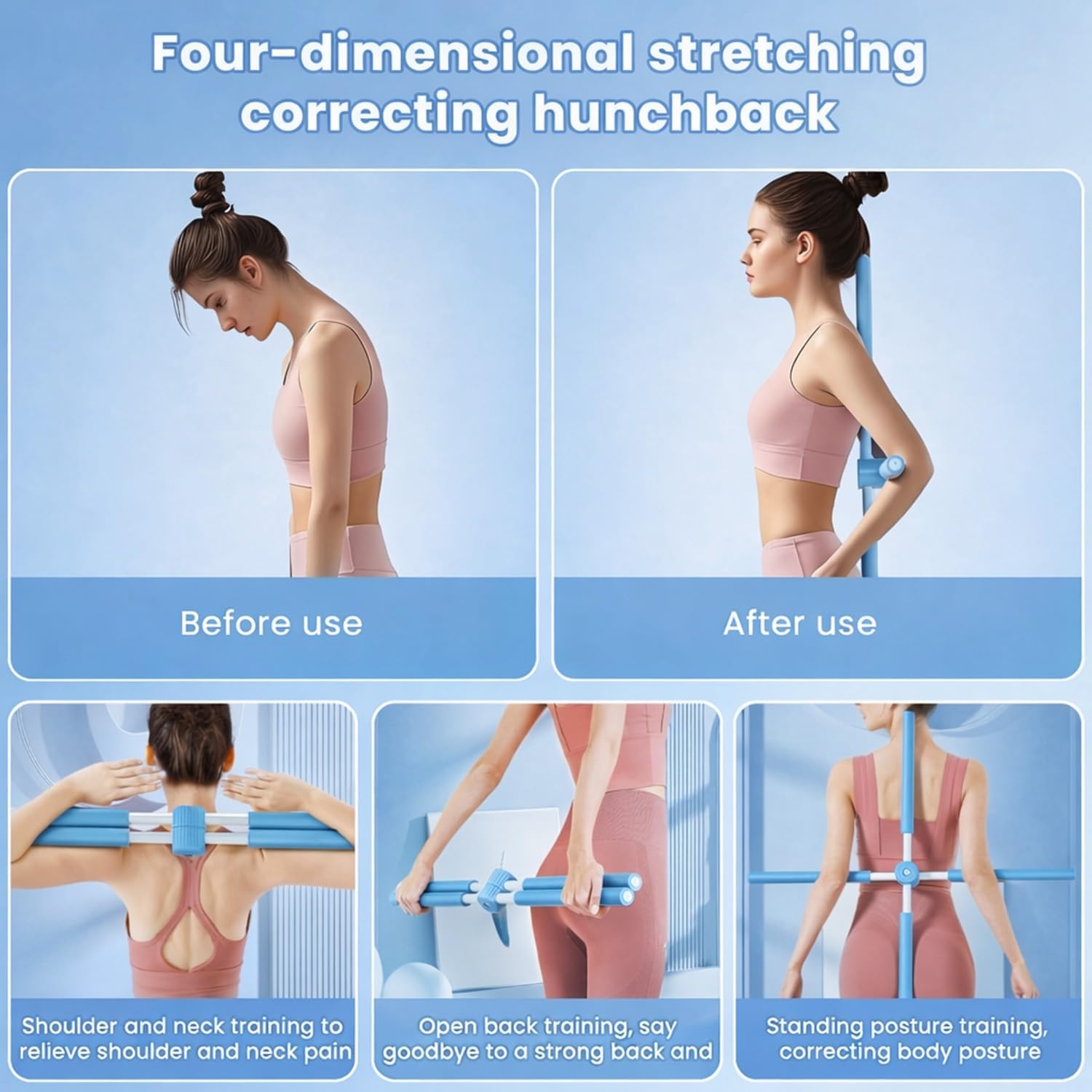 YUYTE Yoga-Haltungskorrekturstäbe, Haltungskorrektur-Rückenknacker, Bodybuilding-Pilates-Stick, einziehbarer Rückenhaltungskorrekturstab für Erwachsene und Kinder, zur Rückenentlastung (blau) – Bild 4
