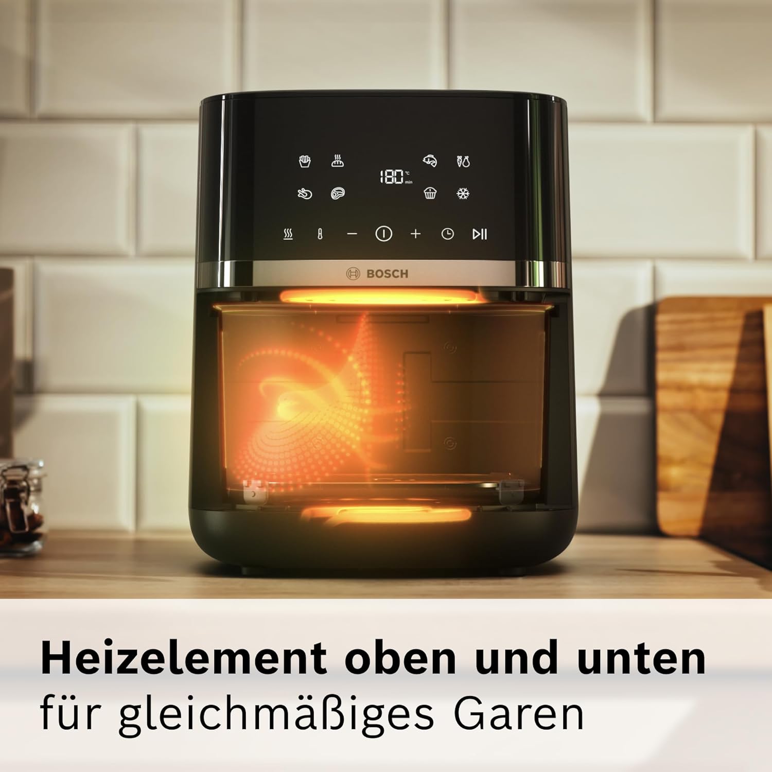 Bosch Heißluftfritteuse Serie 4, XL-Luftfritteuse, Schwarz, 6,1 l Fassungsvermögen, 7 Voreinstellungen, Auftau- und Warmhaltefunktion, Touchscreen, bis zu 60 % schnelleres Garen, MAF462B0 – Bild 5
