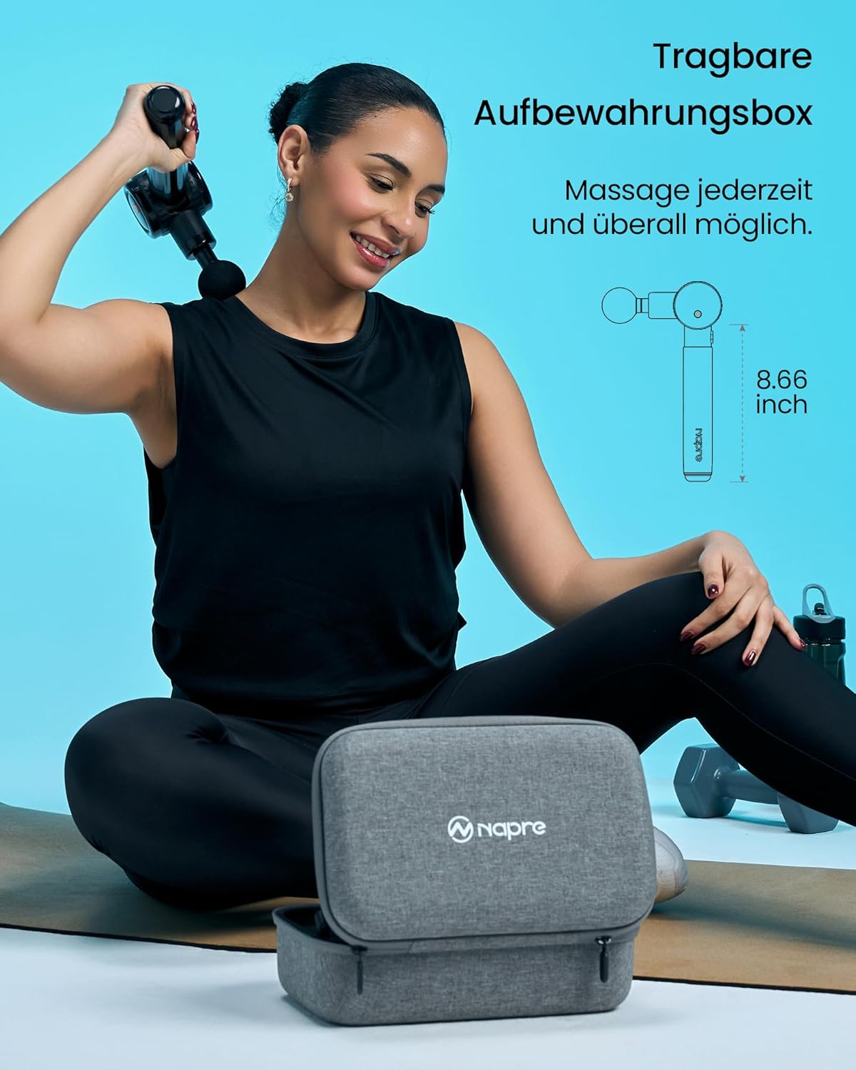 Napre Massagepistole, Massagepistole mit Verlängerungsgriff und 3 verstellbaren Winkeln, Muskel-Percussion-Massagegerät für Rücken/Nacken/Schulter-Entspannung, Handmassagegerät, Blau – Bild 8
