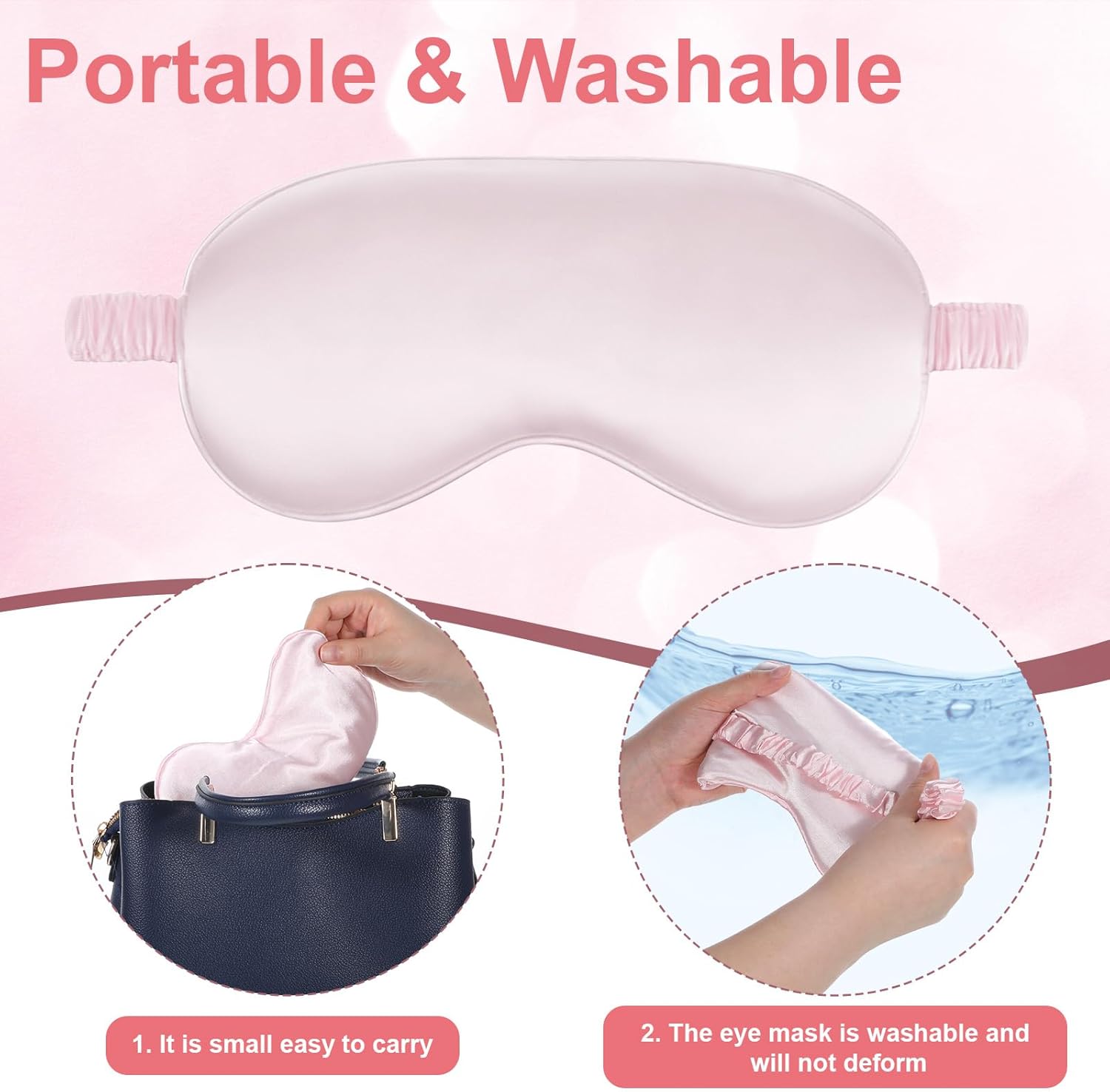 2 Stück Schlafmasken für Männer und Frauen, Seiden-Augenmaske, Seitenschläfer, weiche Seiden-Schlafmaske, lichtblockierende Schlafmaske mit verstellbarem Gummiband, bequeme Nachtschlafmaske für Reisen, Nickerchen – Bild 4