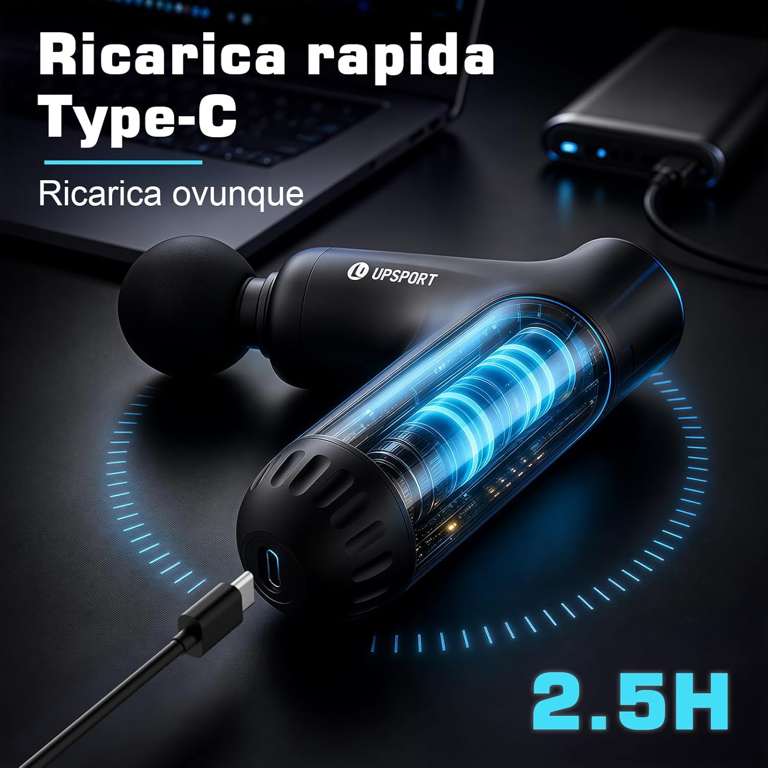 Vatertagsgeschenk:50cm Massagepistole Rücken für Volle Reichweite&Deep Tissue Massagegerät gegen Verspannungen,3-Stufiges Gehäuse,7kg Kraft Turbo-Perkussion,4 Köpfe,Leise,USB-C Schnelllade – Bild 7