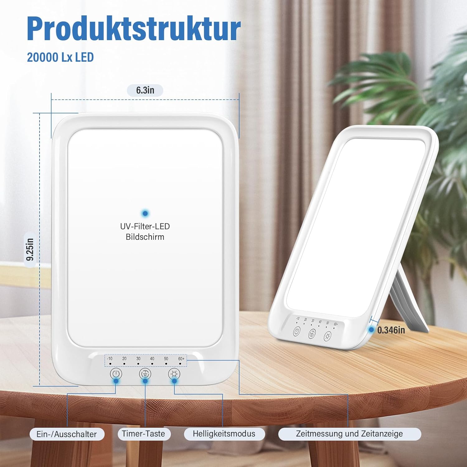 NIKYJM Tageslichtlampe 20000 Lux Lichttherapielampe mit 3 Farbtemperaturen, 10 Helligkeitsstufen und 6 Timern, UV-freie LED-Lichttherapielampe Tageslicht, Touch Control Sonnenlichtlampe – Bild 4