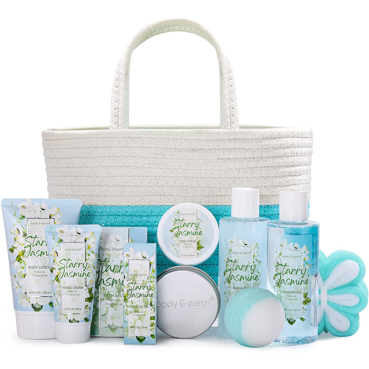 Bade- und Spa-Set für Damen, luxuriös, 8-teilig, mit Jasminduft – inklusive Schaumbad, Duschgel, Milchlotion und Butter, Handseife und vielen weiteren Geschenken für Frauen