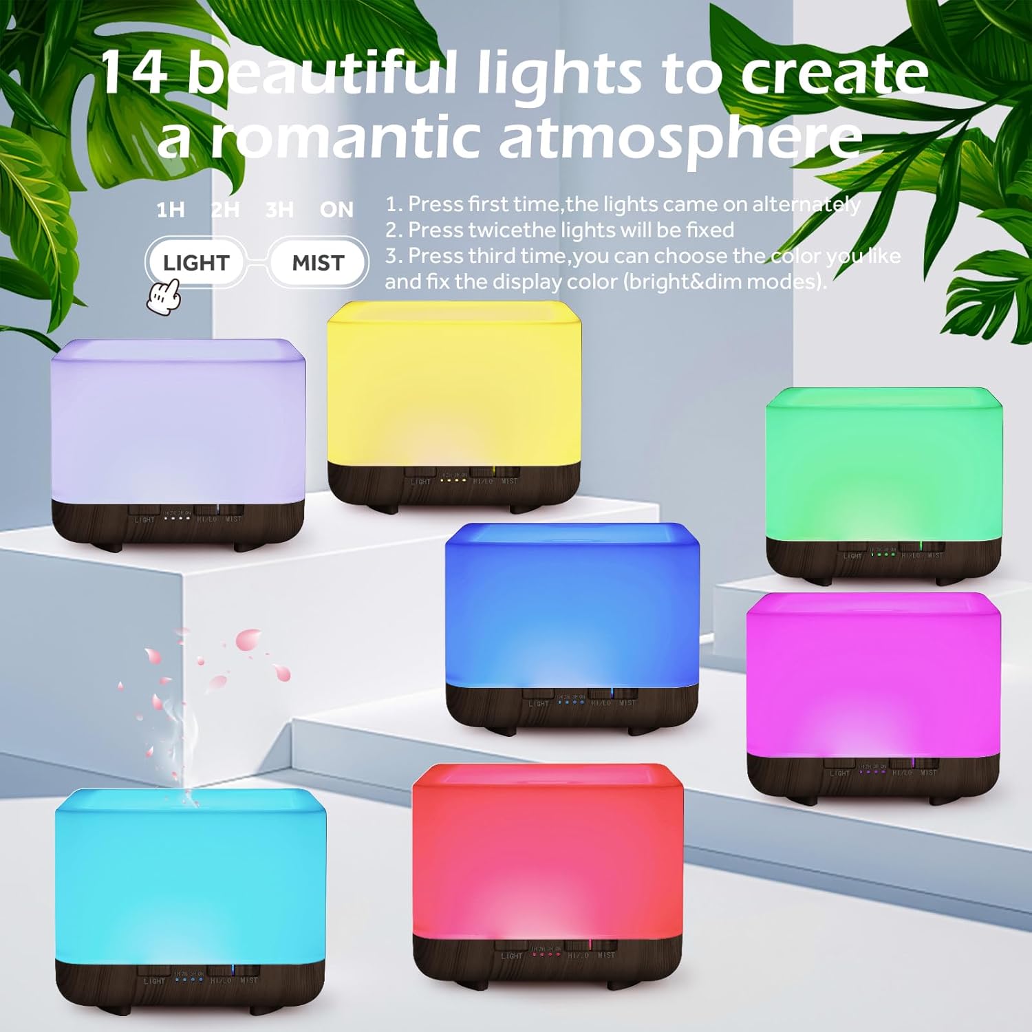 Aromadiffusor, GeeRic 600 ml Luftbefeuchter, Ultraschall-Aromatherapie-Diffusor für ätherische Öle mit Fernbedienung, automatischer Abschaltung im wasserlosen Zustand und 7 Arten von LED-Lichtfarben – Bild 2