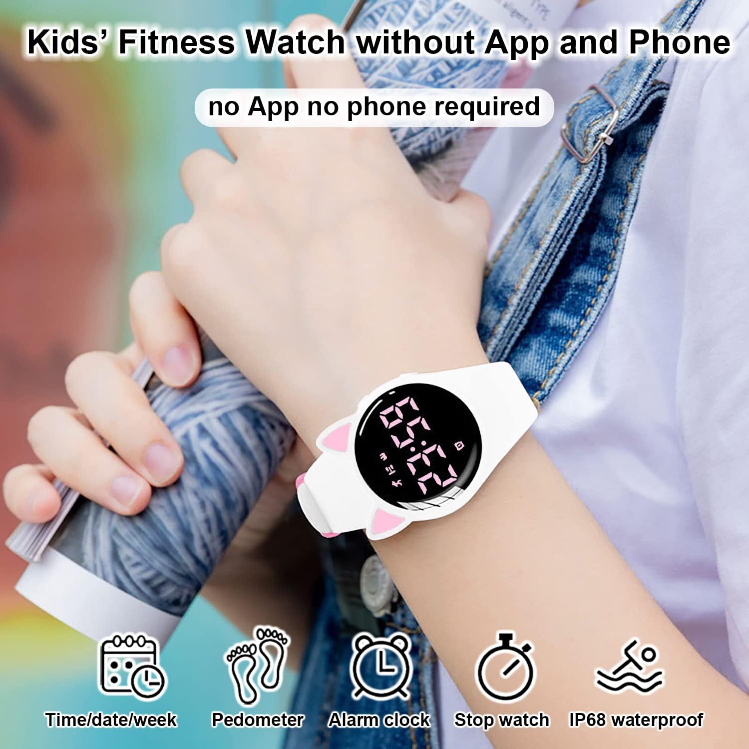 Kinder Schrittzähler Uhr Fitness Tracker Ohne App/Handy, IP68 wasserdichte Digitale Armbanduhr Sportuhr mit Schrittzähler Kalorienzähler Distanzzähler Timer Wecker für Kinder Mädchen Jungen – Bild 2