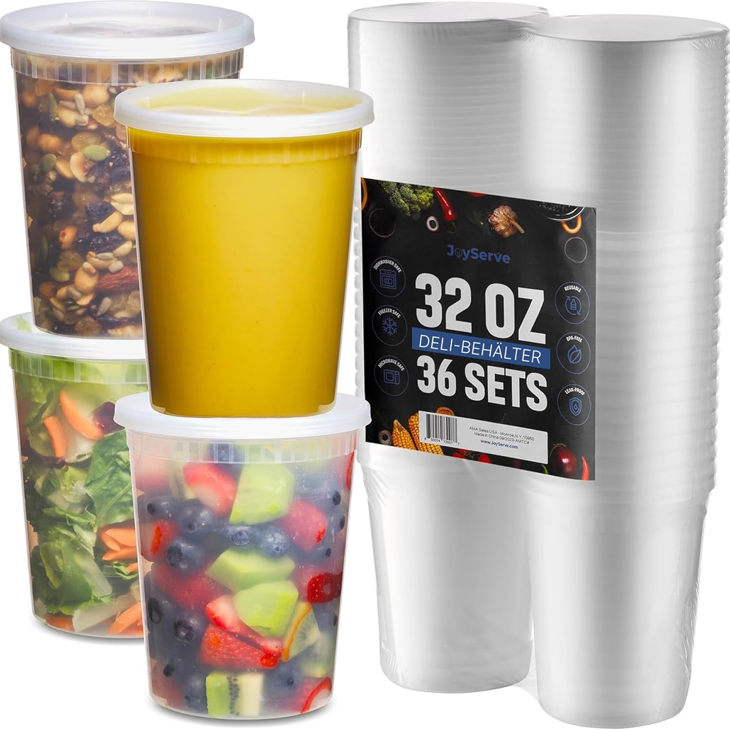 JoyServe 32 oz Deli-Lebensmittelbehälter mit Deckel – (36 Sets), luftdichte Frischhaltedosen zum Mitnehmen in Viertelgröße mit 36 Deckeln, BPA-frei, spülmaschinenfest – Bild 2