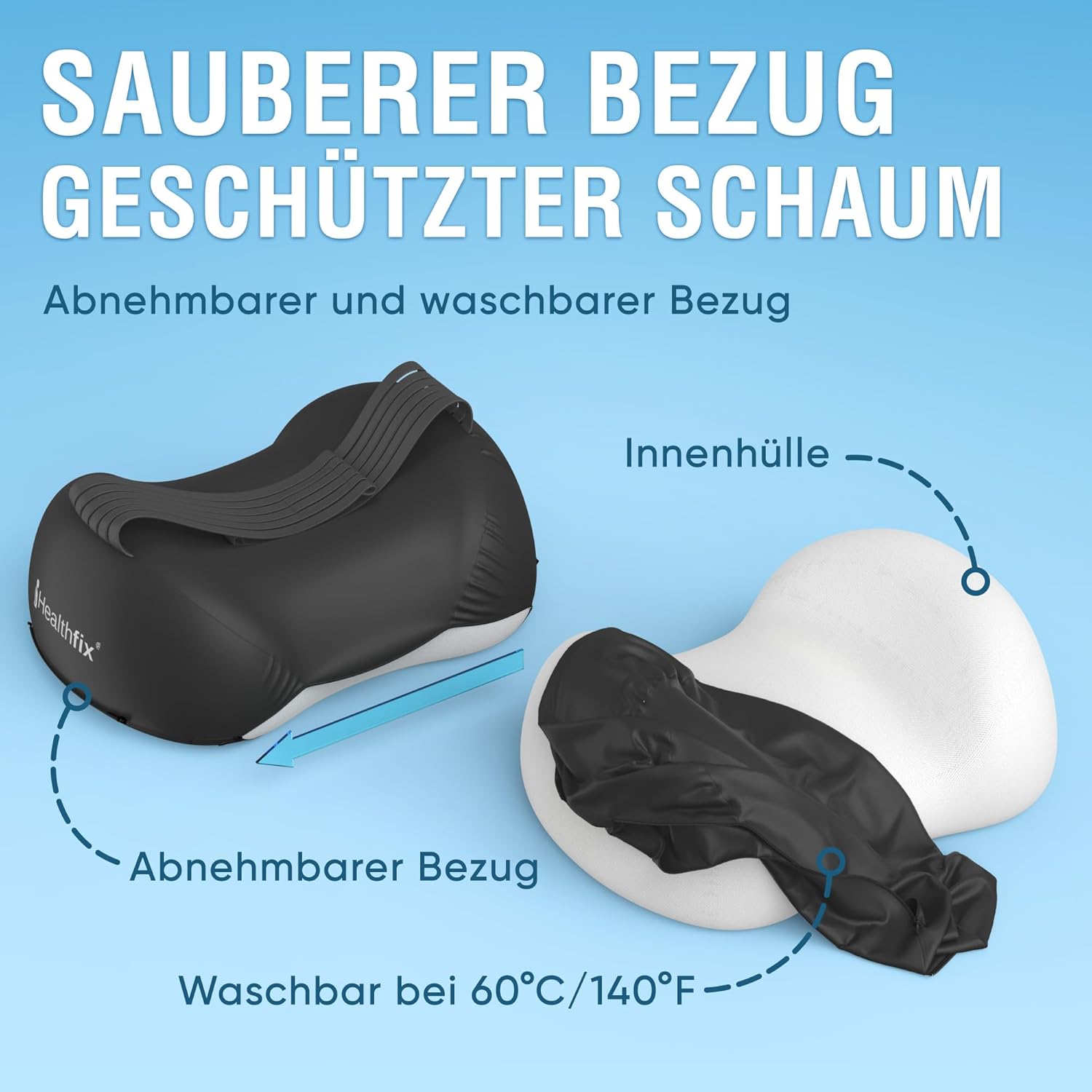 Healthfix Kniekissen für Seitenschläfer, orthopädisches Beinkissen zum Schlafen mit Gurt, 2 Stück, Memory-Schaum, kühlender, waschbarer Bezug (schwarz) – Bild 9