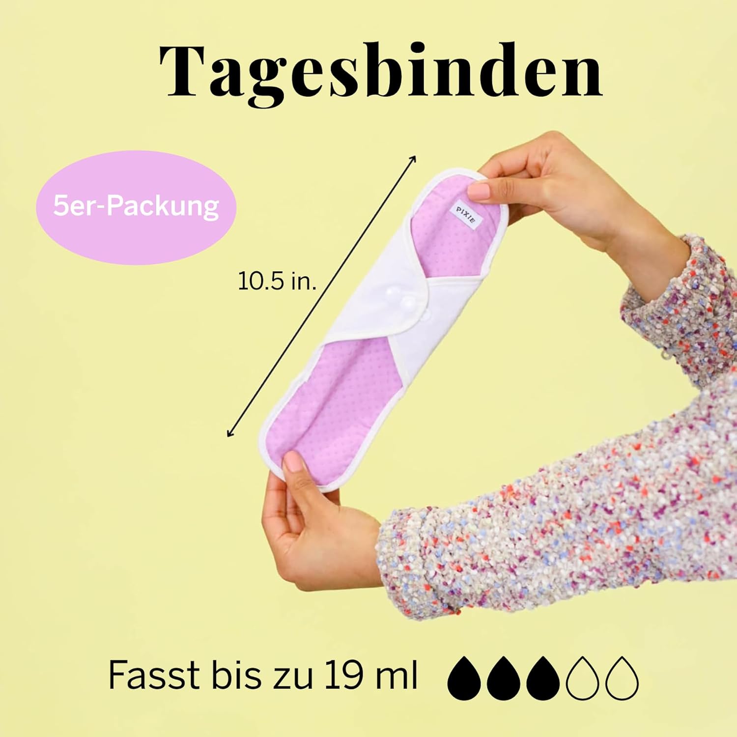 Pixie Baumwoll-Stoffeinlagen, 100 % wiederverwendbare Bio-Baumwolle, Platz 1 für weichste Menstruationseinlagen, maschinenwaschbar, inklusive Nassbeutel (normal, 5er-Pack) – Bild 8