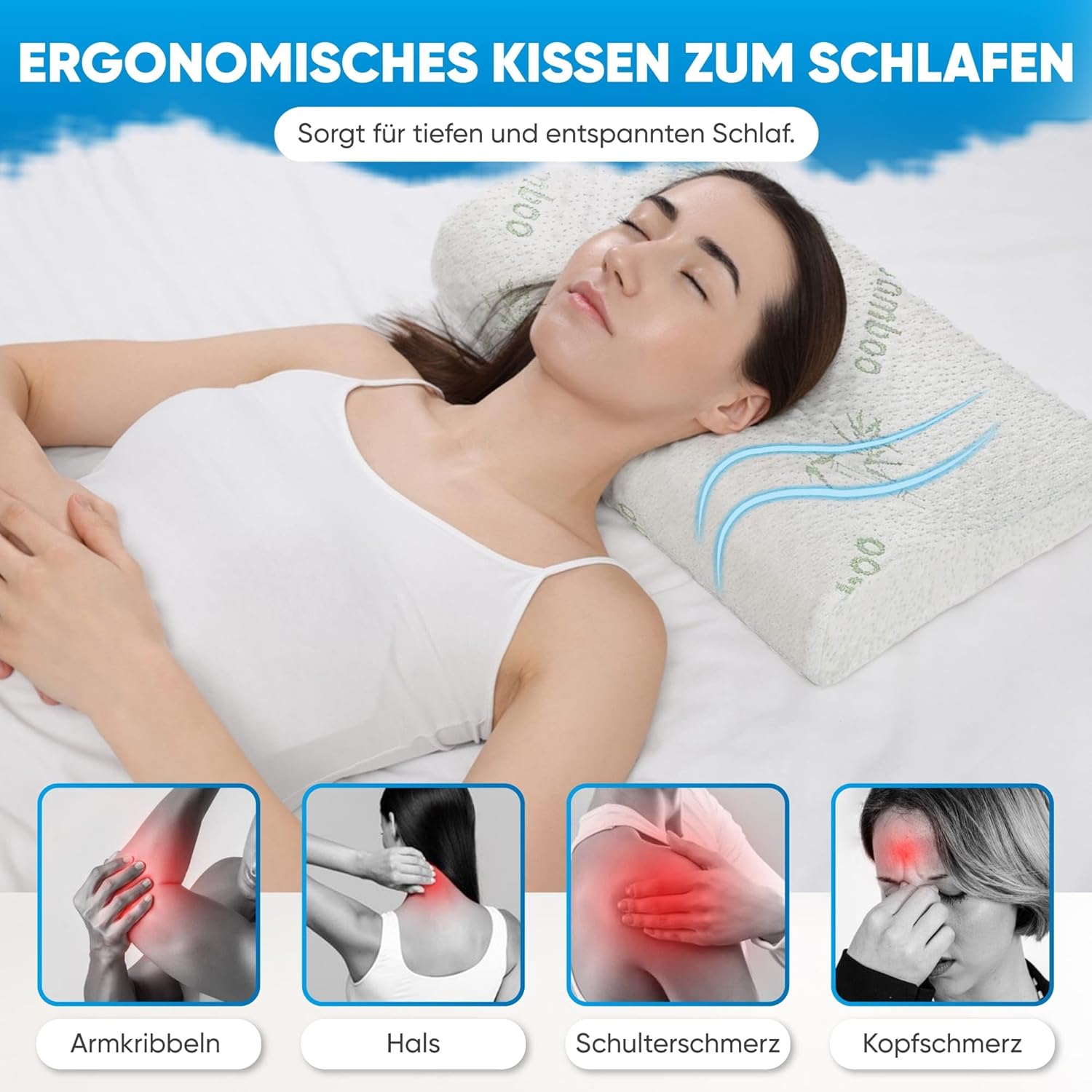 Orthopädisches Nackenstützkissen aus Memory-Schaum – ergonomisches Kissen für Seiten- und Rückenschläfer – atmungsaktives Kissen mit waschbarem Bezug – Bild 5