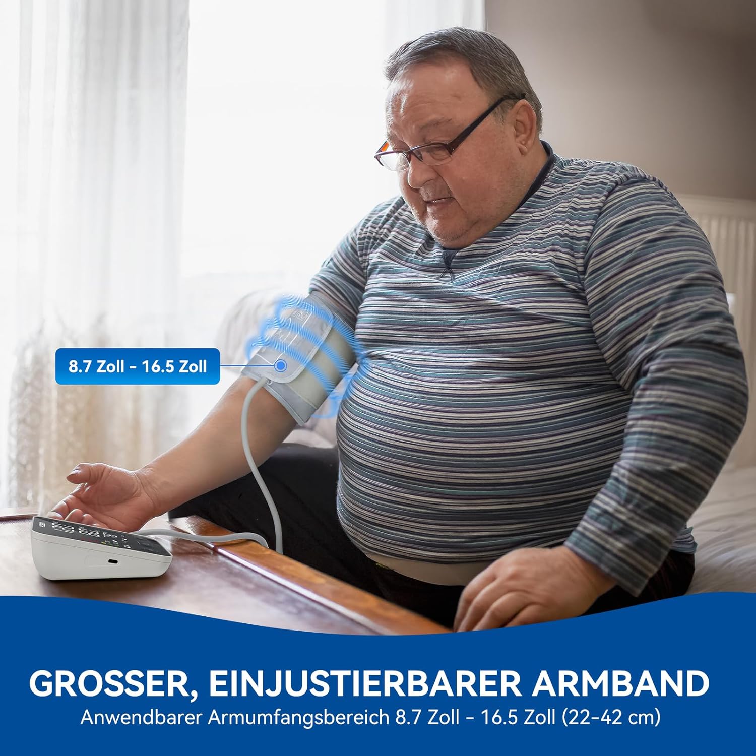 Automatisches Oberarm-Blutdruckmessgerät von Scian mit Manschettensitzkontrolle, klinisch validiert, für einen Oberarmumfang von 22–42 cm – Bild 2