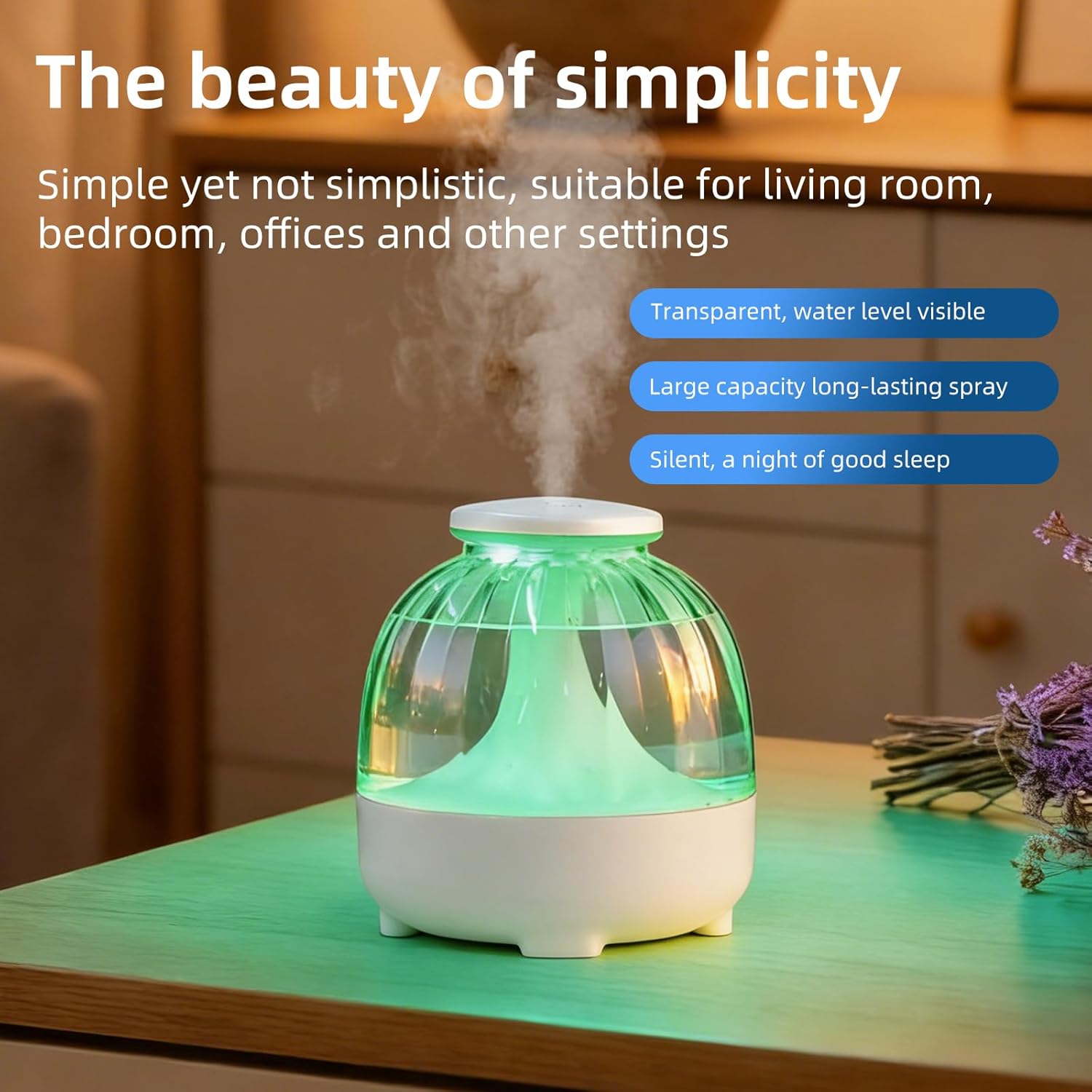 USB-Luftbefeuchter mit 650 ml für Schlafzimmer, leiser Luftbefeuchter, USB-Luftbefeuchter für Wohnzimmer, Zuhause, Büro, 2 Nebelmodi, weiße Nachtlichtfunktion – Bild 3