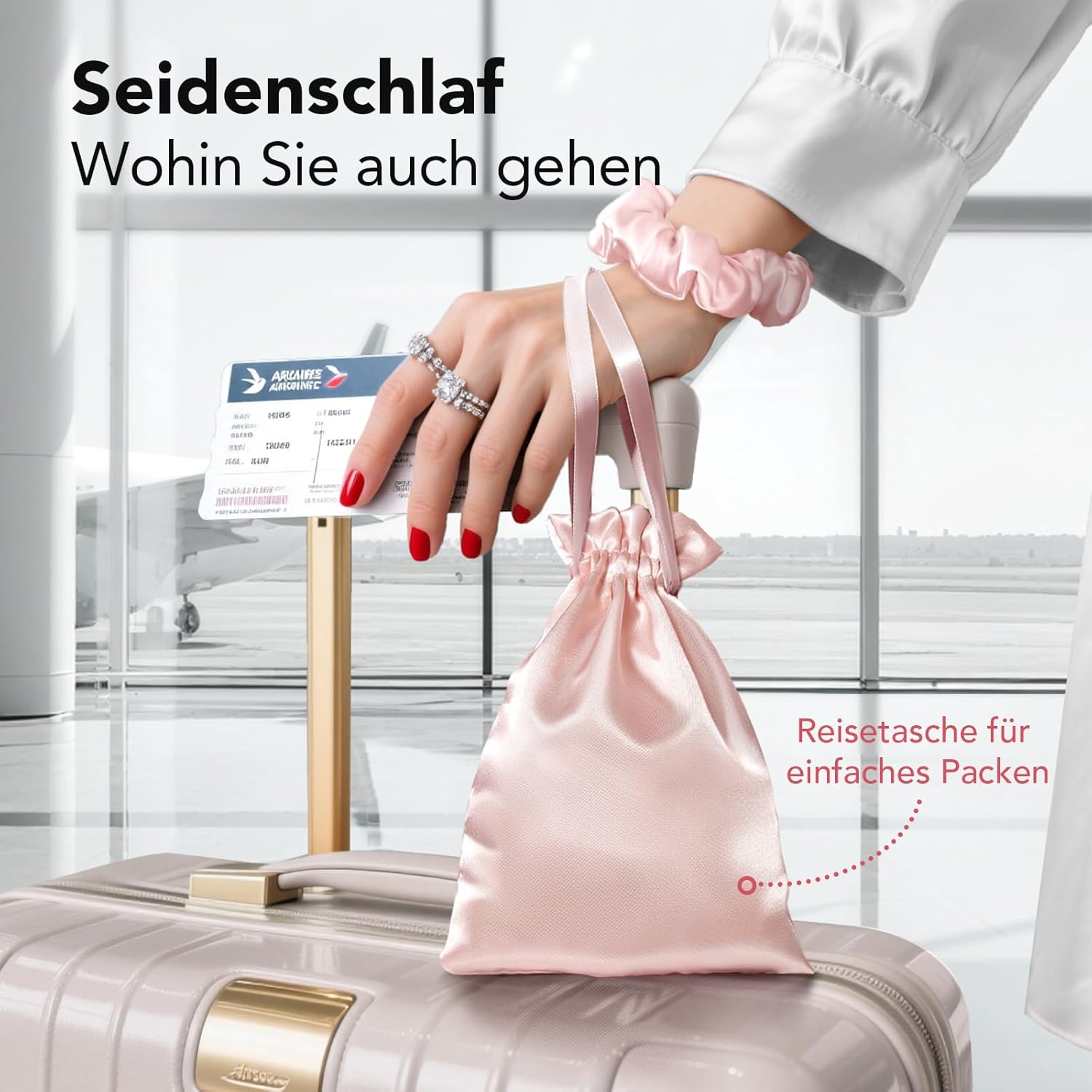 LitBear Seidenschlafmaske für Seitenschläfer, 100 % 22 Momme 6A Maulbeerseidenfüllung und Stoff, lichtblockierende Schlafbrille für Damen und Herren, mit Reisetasche und Haargummi, Rose – Bild 7