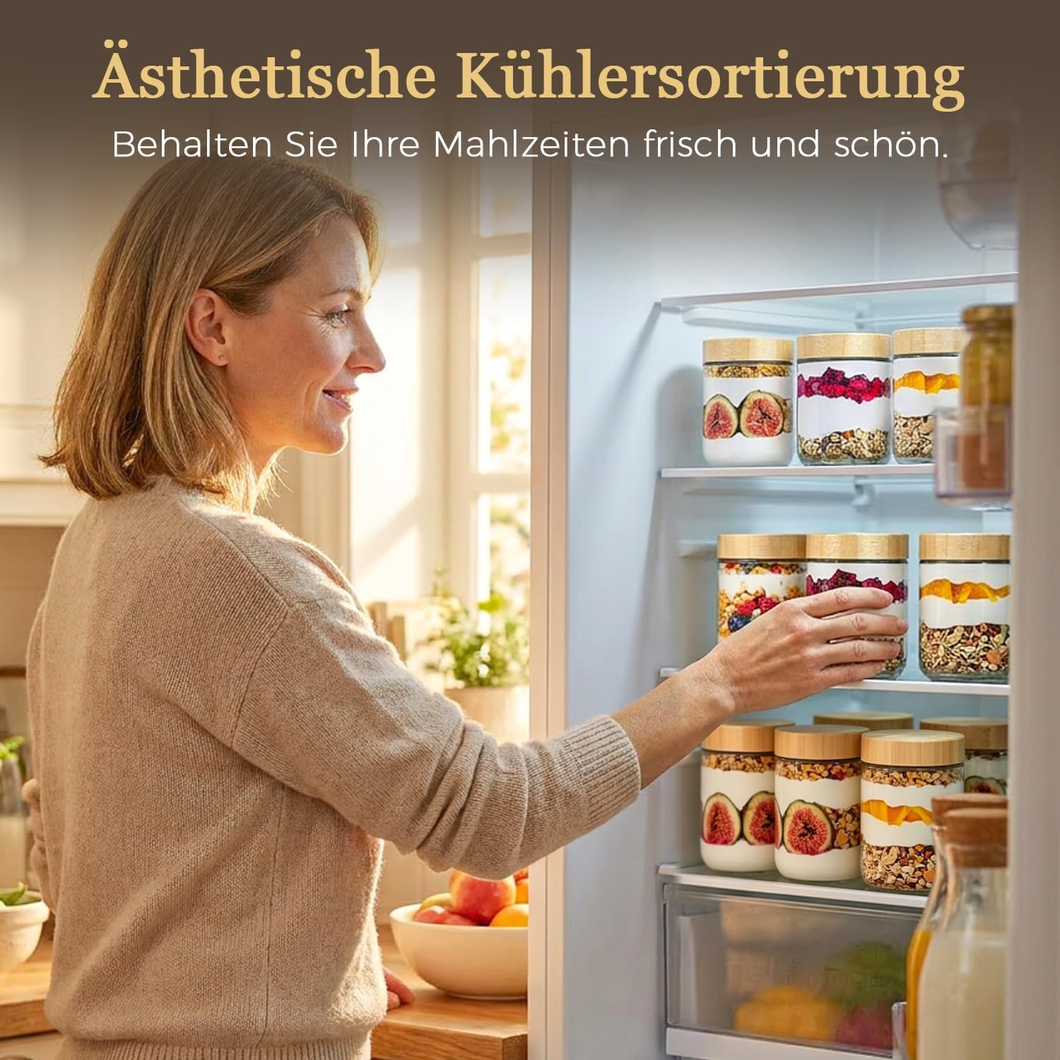 ComSaf Müslibecher zum Mitnehmen, Overnight-Oats-Gläser, Joghurtbecher zum Mitnehmen mit doppellagigem Design, Trocken- und Nasstrennung, Müslibecher zum Mitnehmen, Meal-Prep-Gläser mit Deckel für Joghurt – Bild 3