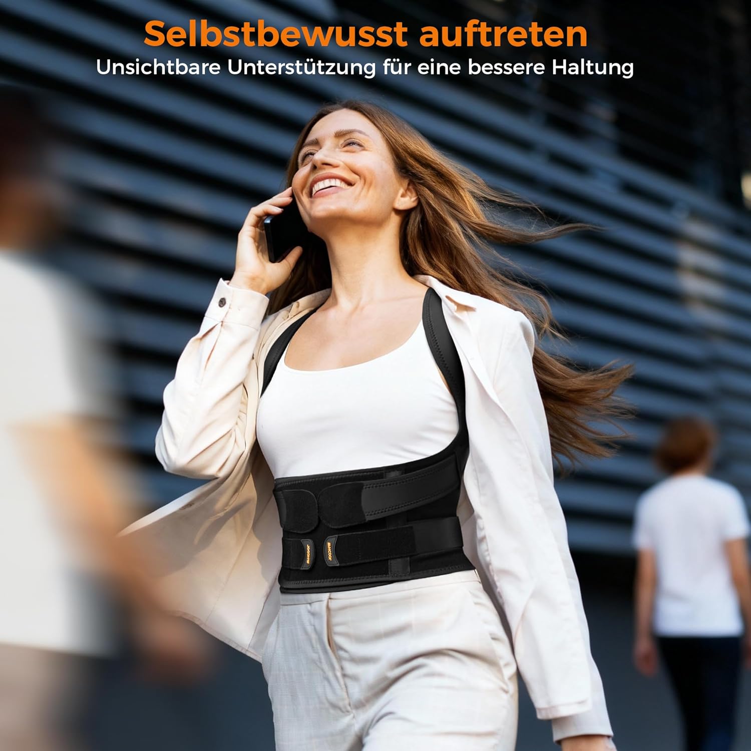 Leichter Fit-Rückenglätter, Rückenstützgürtel, Haltungskorrektur für Männer und Frauen mit Kreuzzuggurten und 6 Stützstangen, 15 % längerer Haltungstrainer, Rückengurt, breite gepolsterte Schulter – Bild 8