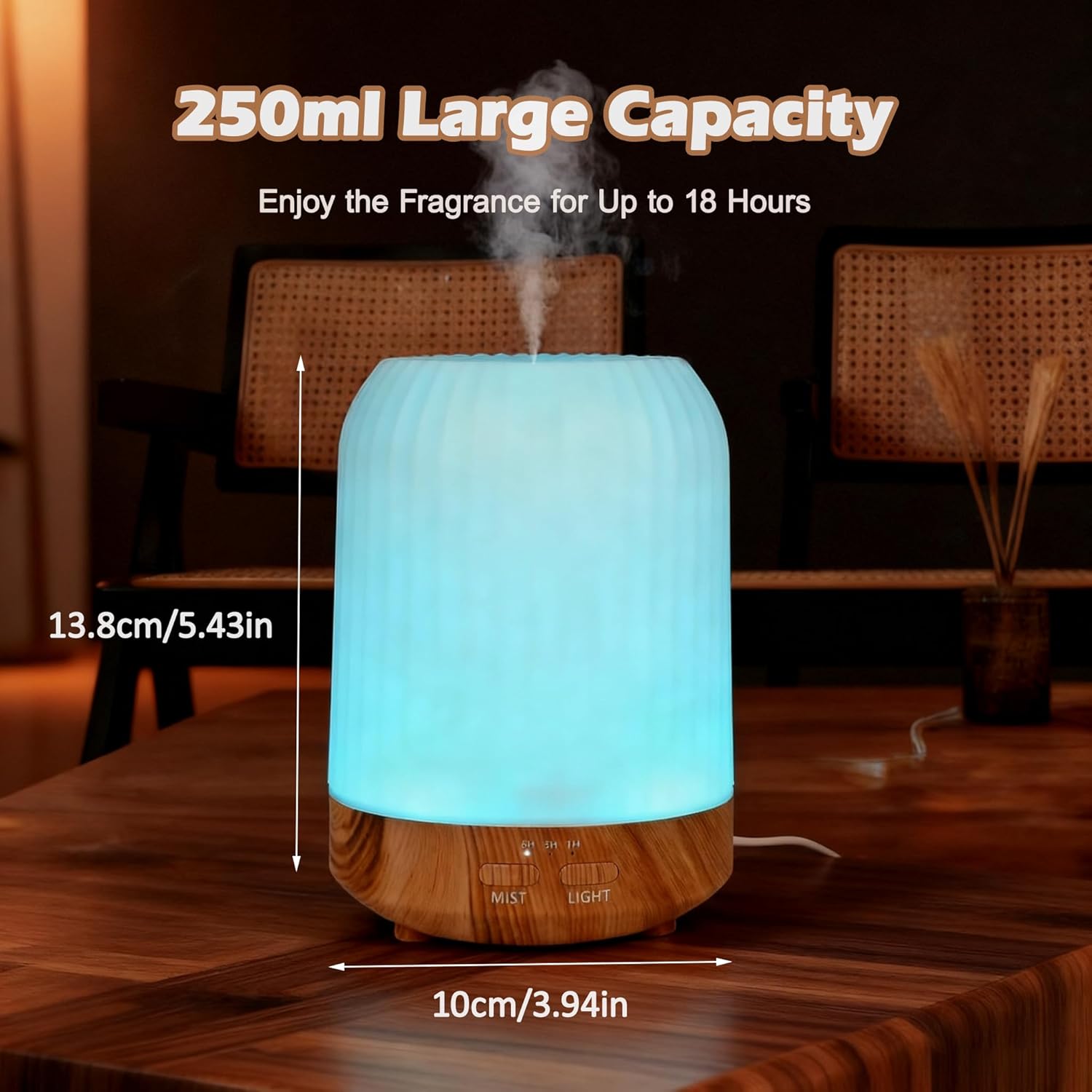 Aroma-Diffusor, 250 ml Diffusor ätherische Öle, Luftbefeuchter mit Timer, Duftöl-Diffusor mit 7 Farben LED, Aromatherapie-Diffusor für Duftöle, BPA-frei, Geschenk für Frauen – Bild 2