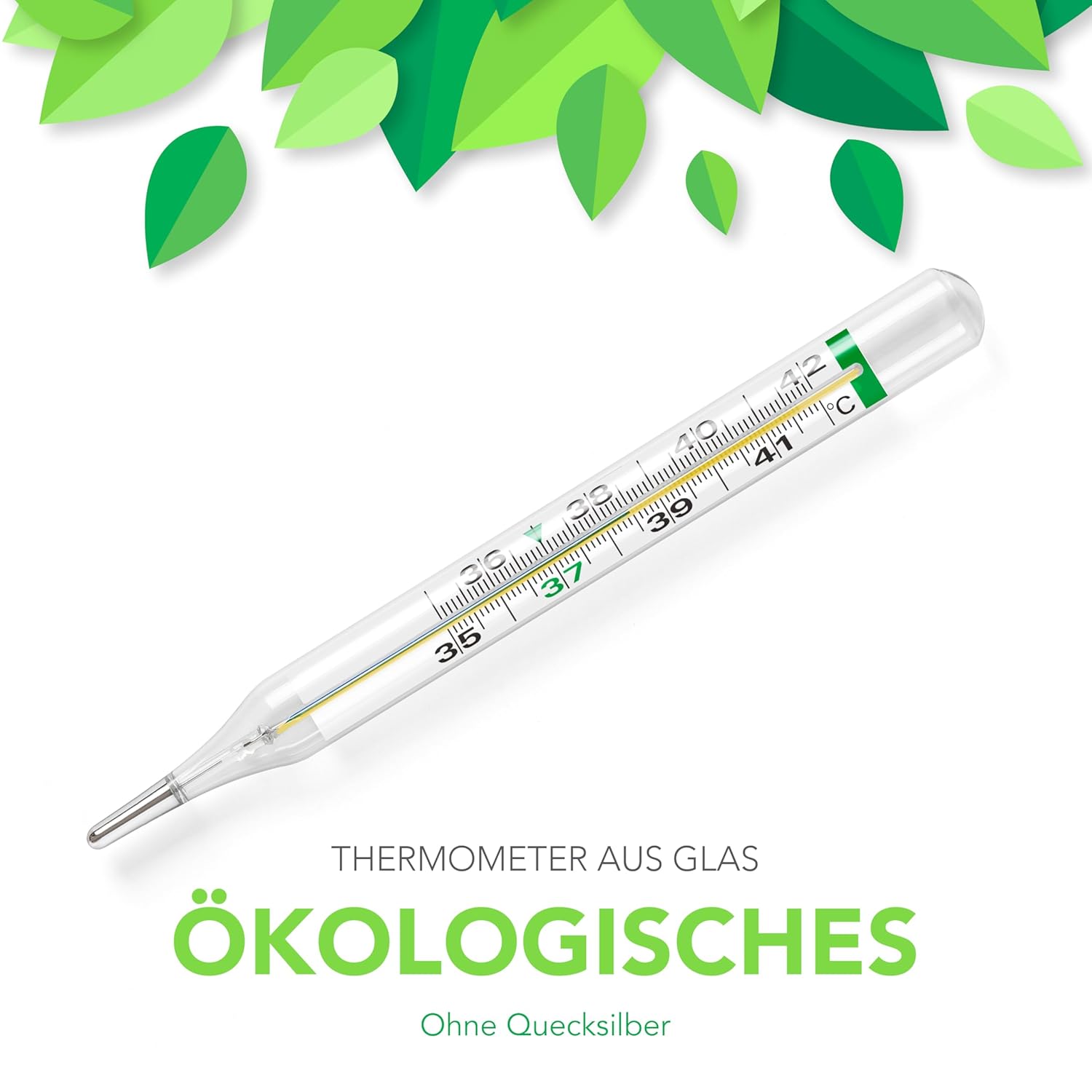 AIESI Klinisches analoges Glasthermometer ohne Quecksilber für Erwachsene und Kinder Ecotherm, mit Etui für schnelle Nullstellung, ökologisch, 24 Monate Garantie – Bild 3