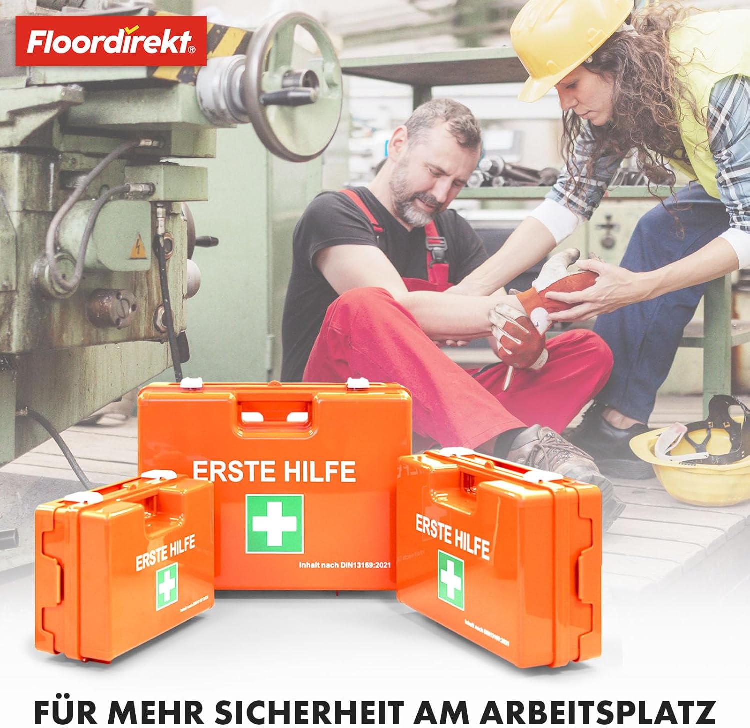 KARAT Mittelgroßer Erste-Hilfe-Kasten für Gewerbe & Haushalt DIN 13169:2021 gefüllt inkl. Wandhalterung | 1 Erste-Hilfe-Set für Büro und Gastronomie, Notfallbox für bis zu 100 Mitarbeiter (32 x 22 x 13 cm) – Bild 6