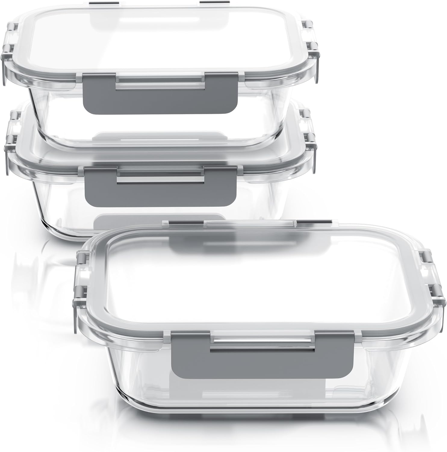 Arendo – Lunchboxen aus Glas – Frischhaltedosen mit luftdichtem Deckel – 3er-Set – 1000 ml – für Mikrowelle, Backofen, Gefrierschrank – spülmaschinenfest – Vorratsgläser, Meal-Prep-Boxen-Set – Bild 2