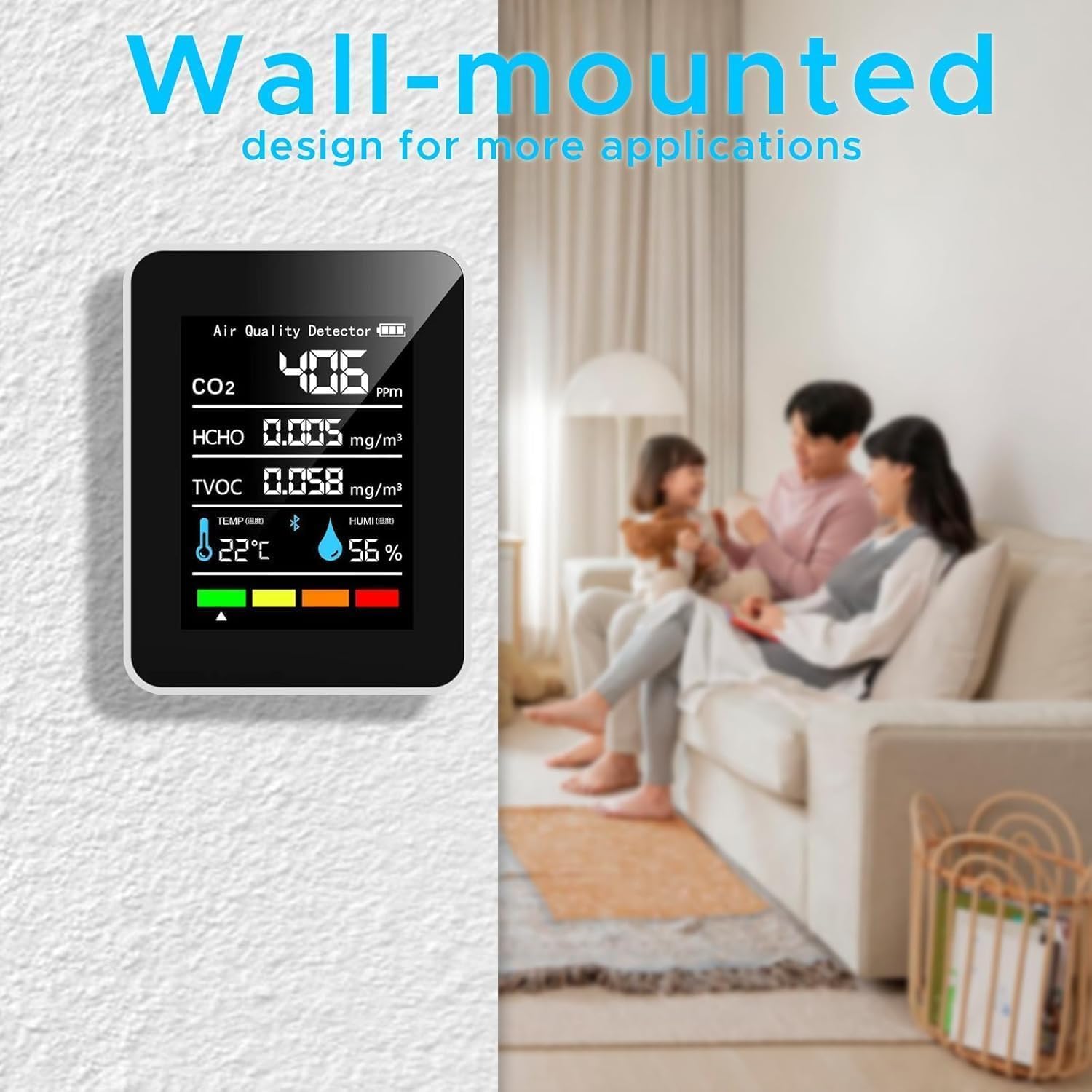 CO2-Messgerät, 5-in-1-Luftqualitätsmessgerät, Innen-Co2-Detektor, Formaldehyd-Messgerät, Thermometer, Hygrometer mit Alarm, Luftqualitätsmonitor, TVOC/HCHO/CO2-Monitor für Zuhause, Büro, Auto – Bild 7