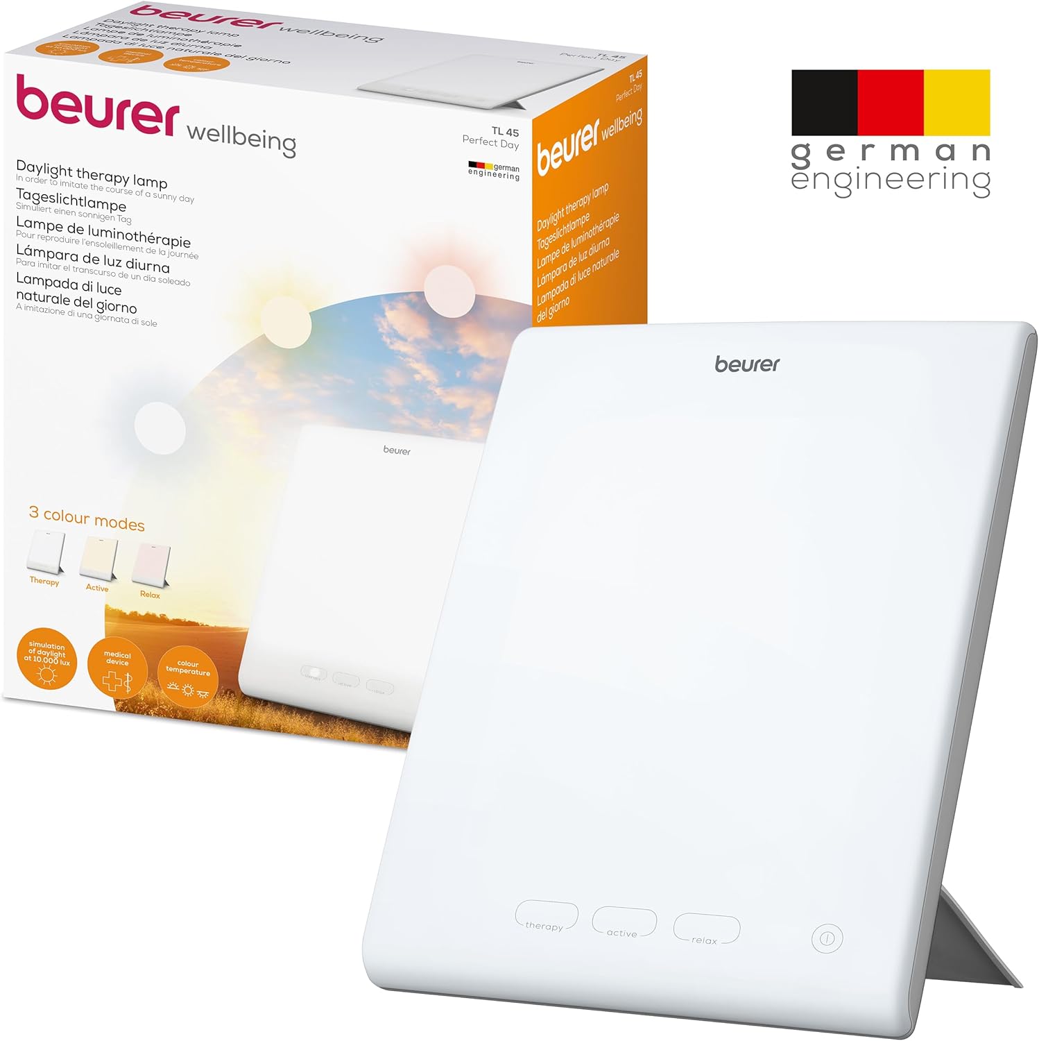 Beurer TL 45 Perfect Day Tageslichtlampe, Simulation von Tageslicht mit 3 Farbtemperaturen für einen geregelten Tag-/Nachtrhythmus, Human Centric Lighting, ideal für den Arbeitsplatz oder den Heimgebrauch – Bild 7