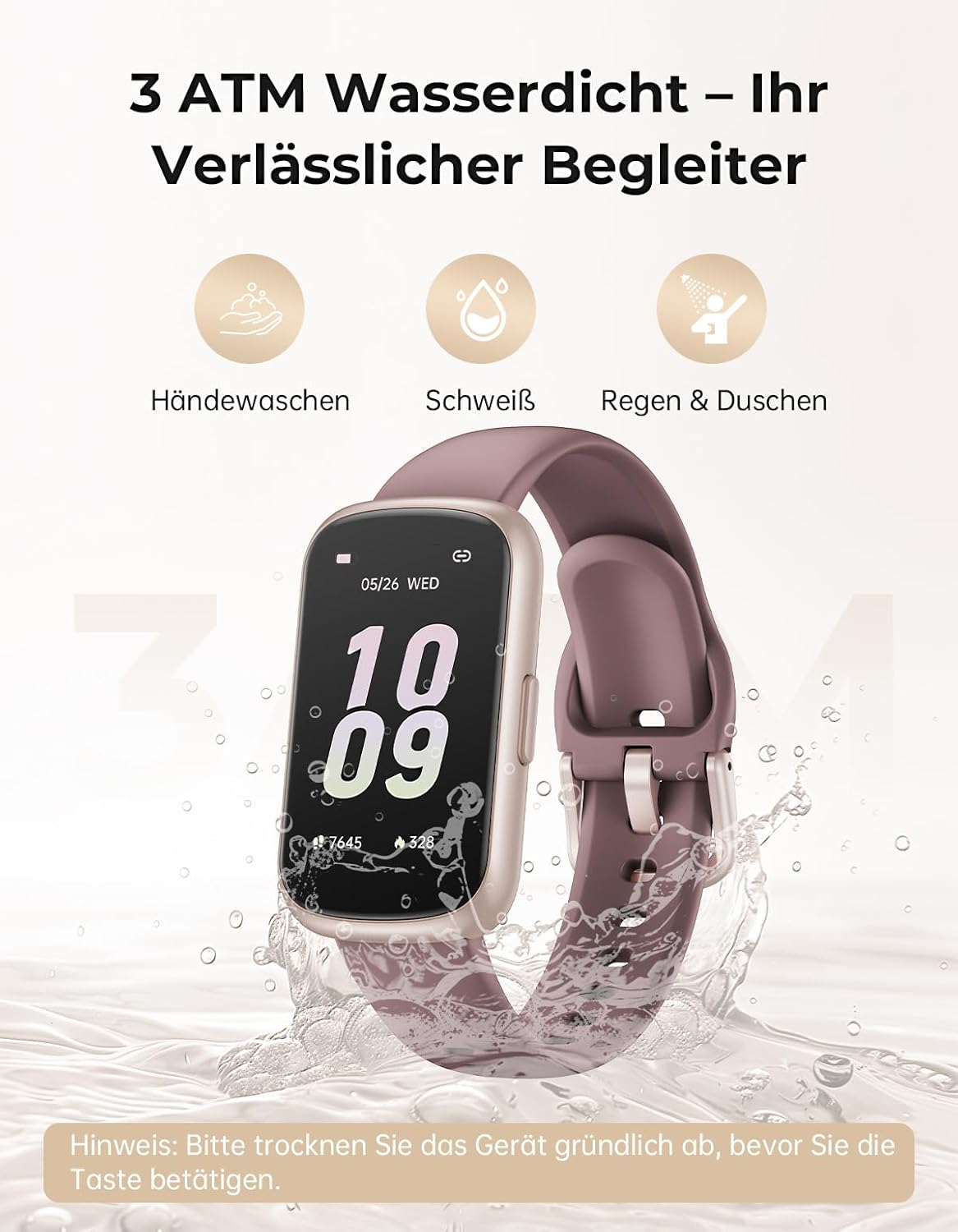 Smartwatch Damen Herren – 3 Armbänder, 1,47 Zoll kleine Fitness-Uhr als Fitness-Tracker, Aktivitätstracker, Herzfrequenzmesser, Uhr, SpO2, Schlaf-Tracker, Schrittzähler, Sportuhr für Android iOS, Roségold/Rauchviolett – Bild 4