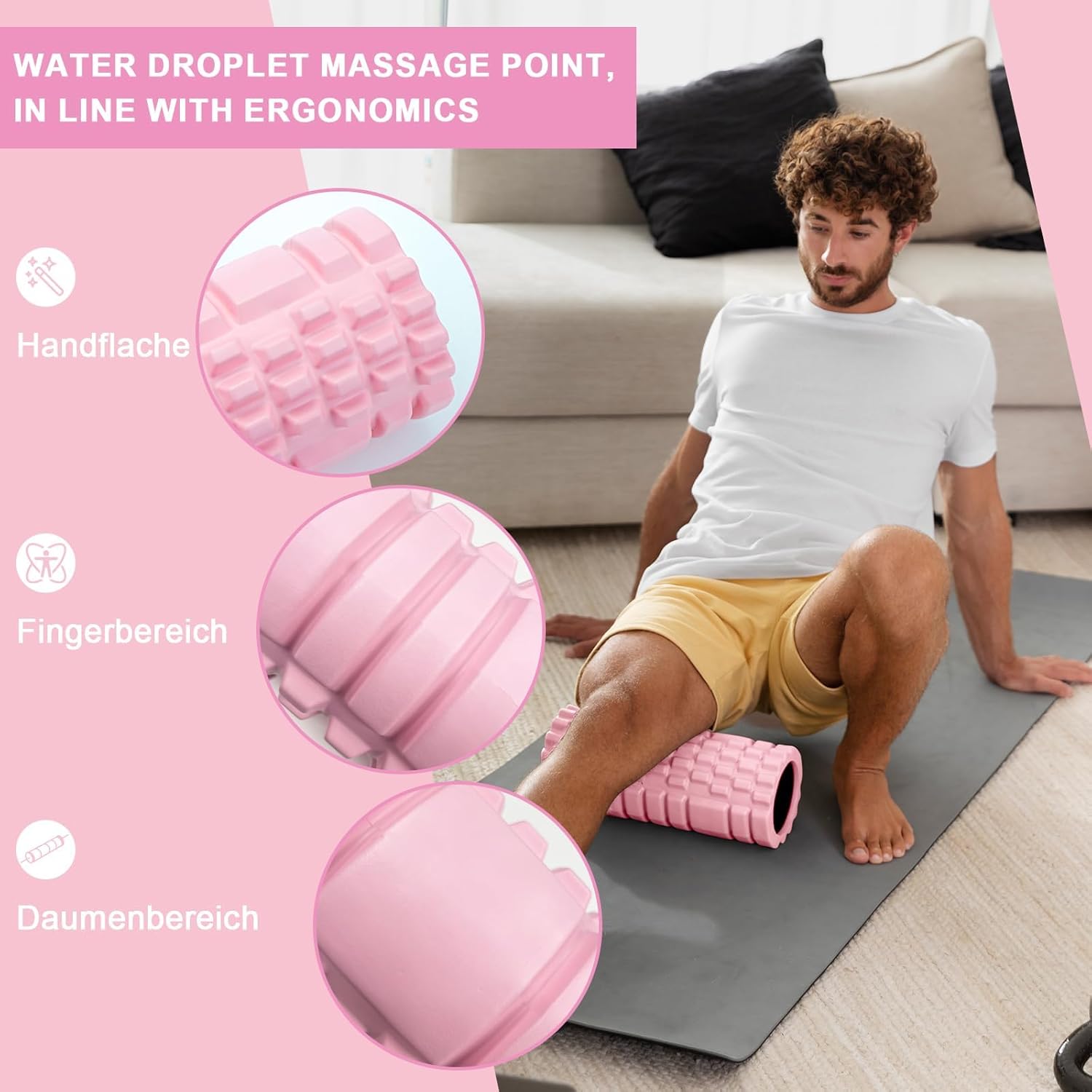 Pilates-Roller mit Yoga-Säule – Faszienrolle aus rosa Schaumstoff für optimale Muskelkraft, Fitness und Faszienmassage – multifunktionaler Sportroller für Zuhause und Fitnessstudio – Bild 3