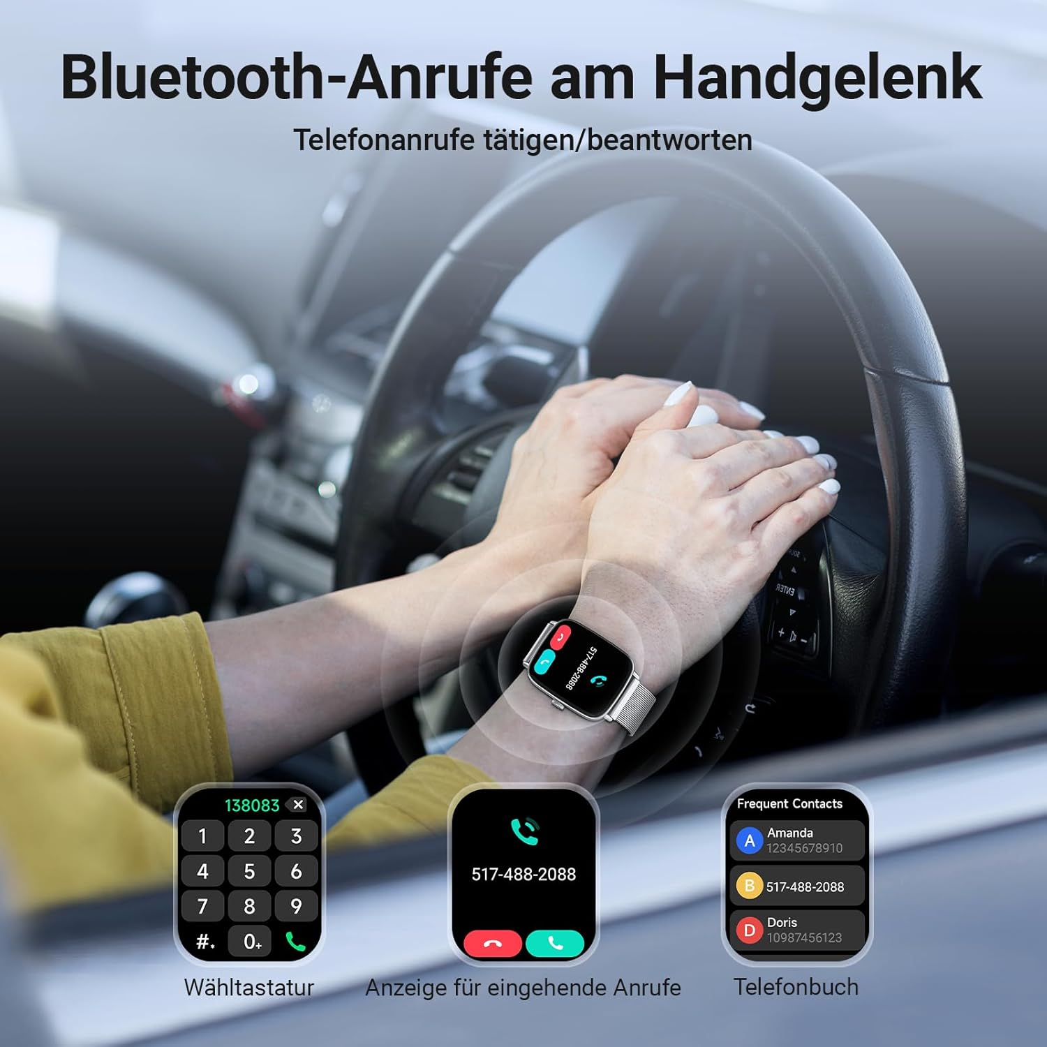 Smartwatch Herren Damen mit Telefonfunktion, 1,85 Zoll Fitnessuhr Smartwatch, 100+ Sportmodi, Fitnesstracker mit Herzfrequenz/SpO2/Schlafmonitor, Schrittzähler, IP68 wasserdichte Sportuhr für iOS Android – Bild 4