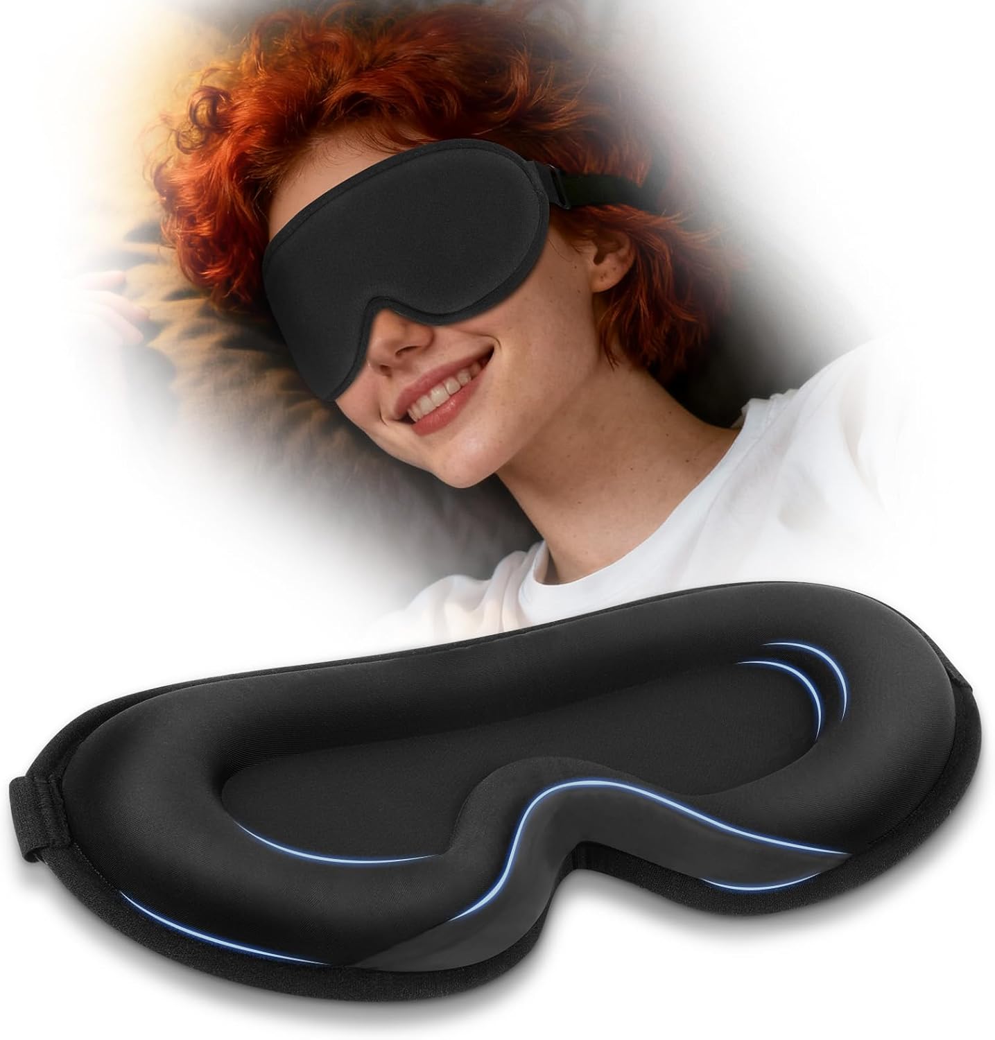Schlafmaske, 1 x Schlafmaske mit verstellbarem Gummiband für Damen und Herren, Schlafmaske für Seitenschläfer, lichtblockierend und atmungsaktiv, 3D-Augenmaske für Reisen