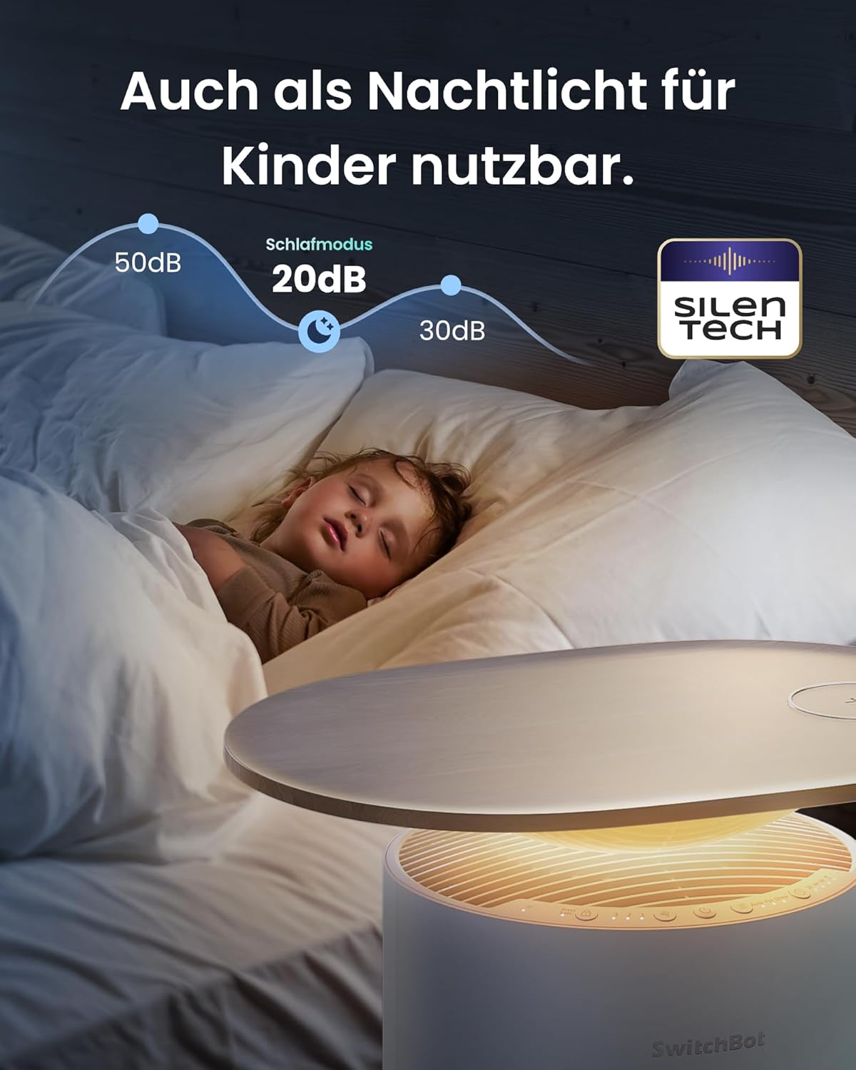SwitchBot-Luftreiniger mit App-Steuerung und Nachtlicht, CADR 400 m³/h bis zu 83㎡ Raum, HEPA-Filter entfernt 99,97 % Schimmelstaubpollen – Bild 6