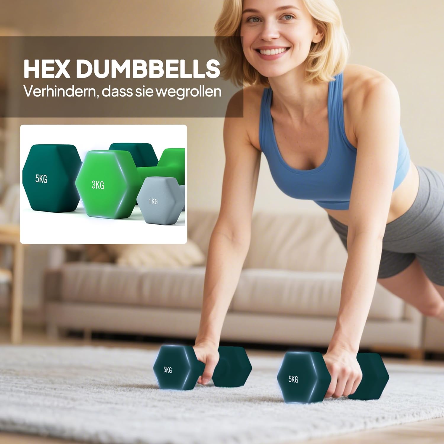 SPORTNOW Hantelset 2 x 1 kg, 2 x 3 kg, 2 x 5 kg mit Hantelständer, 6 Hanteln aus Metall für Gymnastik, Fitness, Zuhause – Bild 6