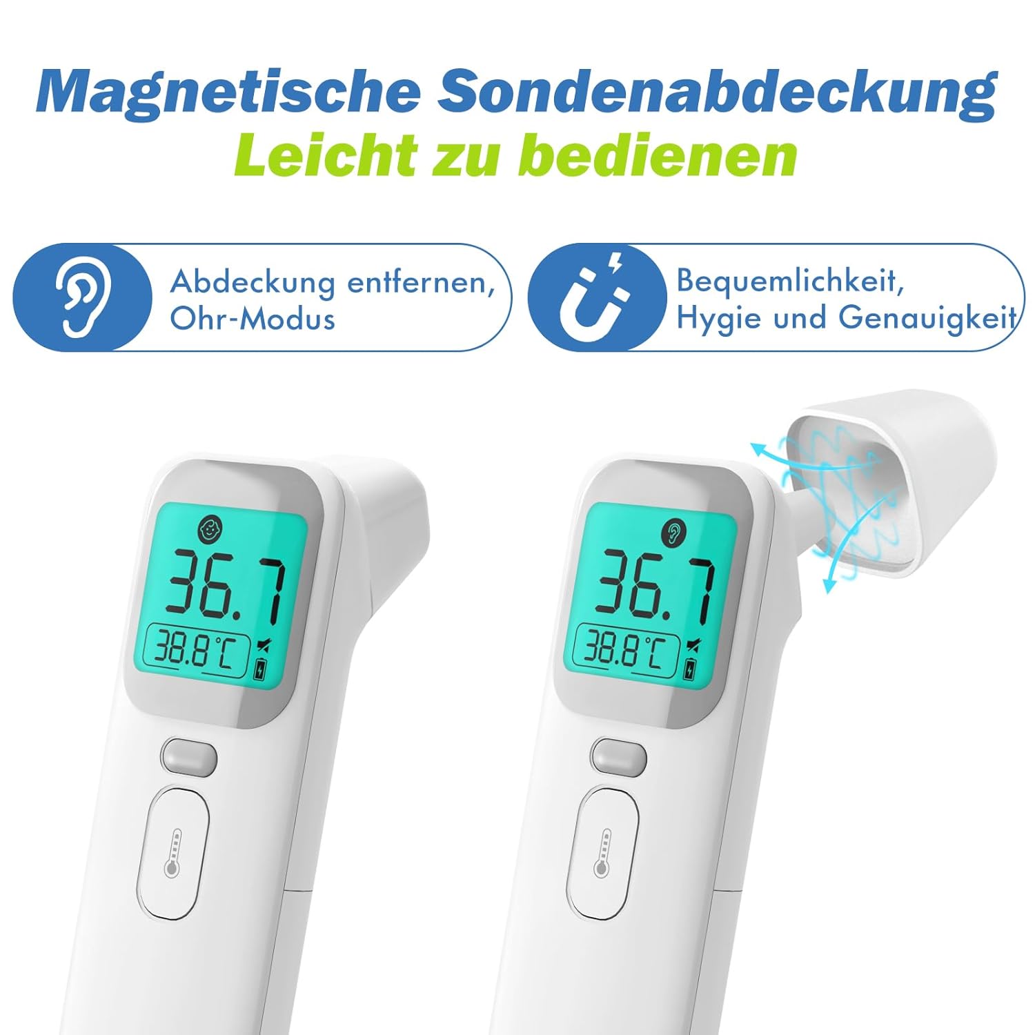 ELERA Fieberthermometer Ohr, Fieberthermometer berührungslos mit vier Messmodi und vierfarbiger Temperaturanzeige, Stirnthermometer Baby mit 1 Sekunde Messzeit und 40 Speicherfunktionen – Bild 6