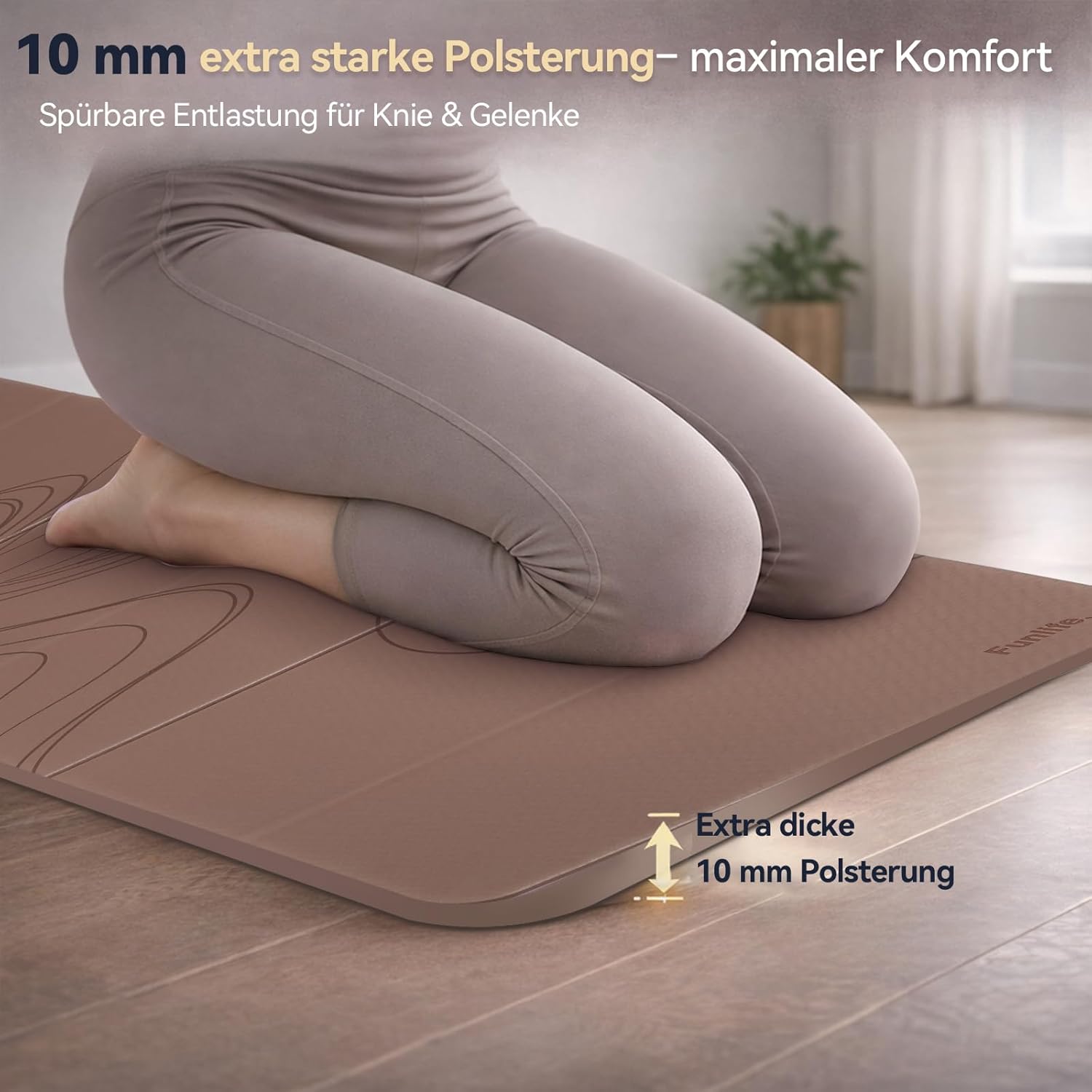 FunLife faltbare Yogamatte 10 mm – extra dicke Fitnessmatte für Yoga, Pilates & Gymnastik, rutschfeste Trainingsmatte, platzsparend, faltbar, für drinnen und draußen – Bild 4