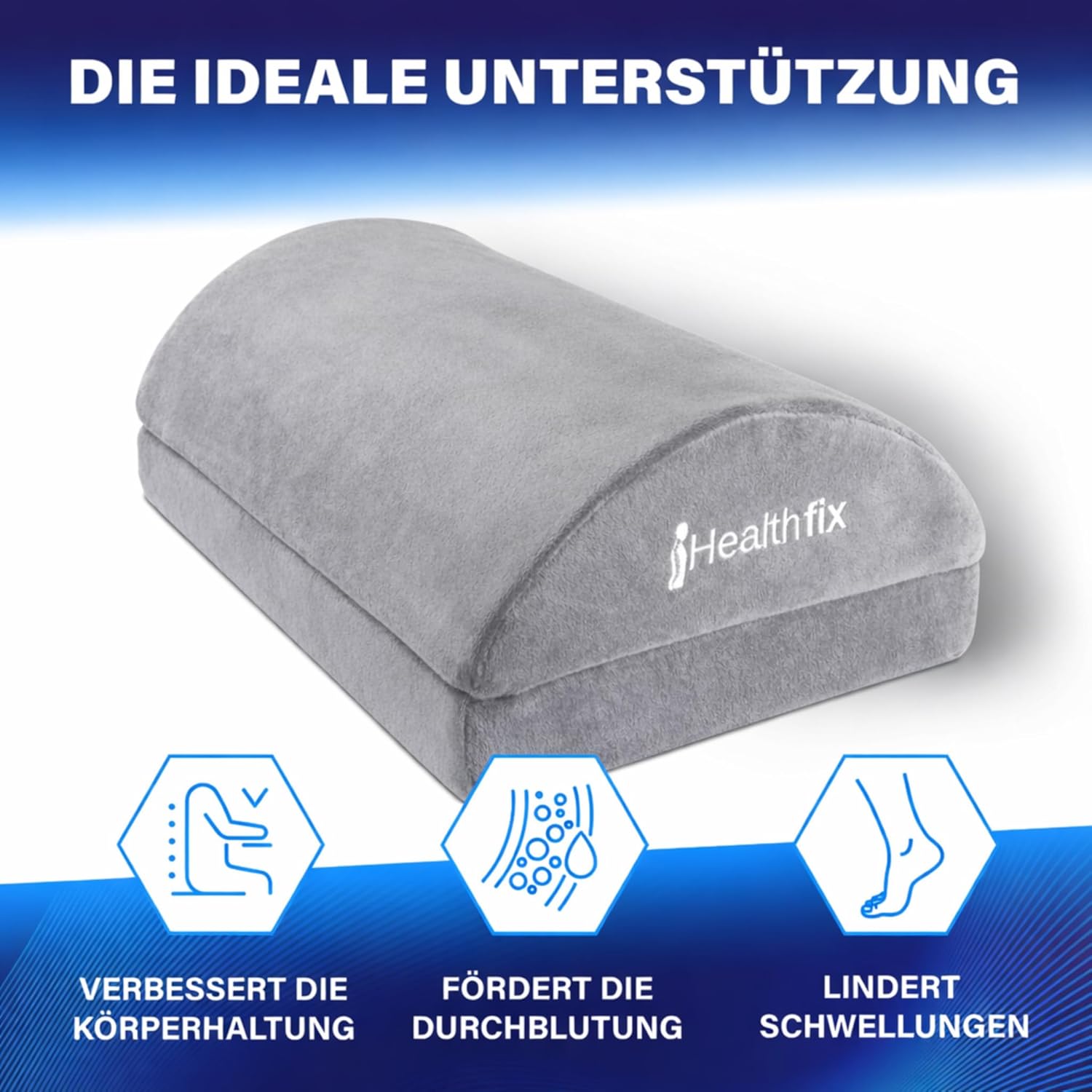 Healthfix Fußstütze Schreibtisch ergonomisch höhenverstellbar, warme Füße dank Fußtasche, Fußablage für Büro und Homeoffice (Grau) – Bild 2