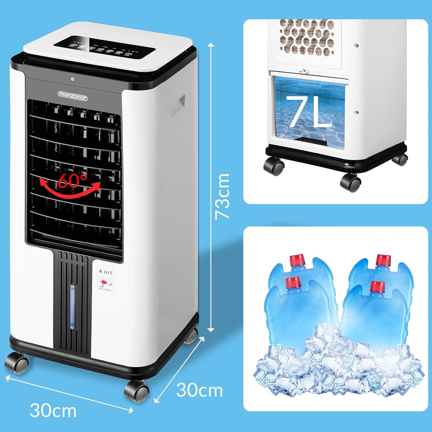 Klimaanlage 4-in-1 Fernbedienung 8L Tank Timer Mobiler Luftbefeuchter Ventilator Klimaanlage Ionisator Luftkühler – Bild 3
