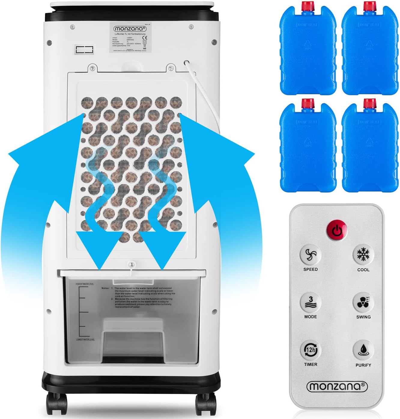 Klimaanlage 4-in-1 Fernbedienung 8L Tank Timer Mobiler Luftbefeuchter Ventilator Klimaanlage Ionisator Luftkühler – Bild 8