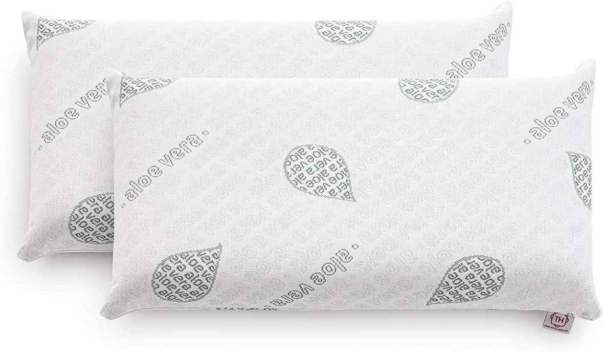 Textilhome Viskoelastisches Kissen 75 x 36 x 12 cm, ergonomisches Nackenstützkissen mit Kern aus 100 % Viskoseschaum, Bezug aus Aloe Vera, Doppelbezug mit Reißverschluss, 2er-Set