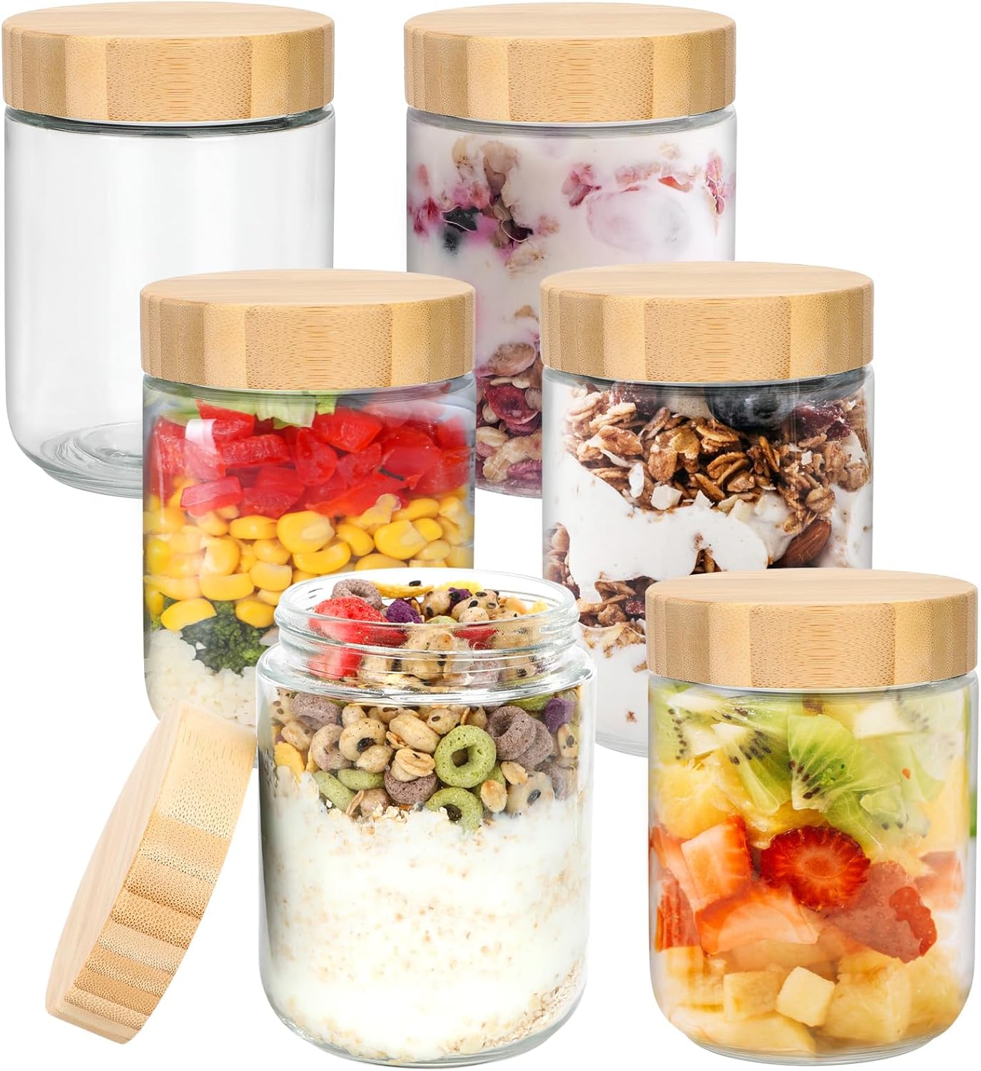6 Stück Mealprep-Gläser, Overnight-Oats-Gläser mit luftdichten Deckeln, 500-ml-Einmachgläser mit Schraubdeckel, multifunktionales Meal-Prep-Glas-Einmachglas für Marmelade, Salat, Milchshake, Joghurt