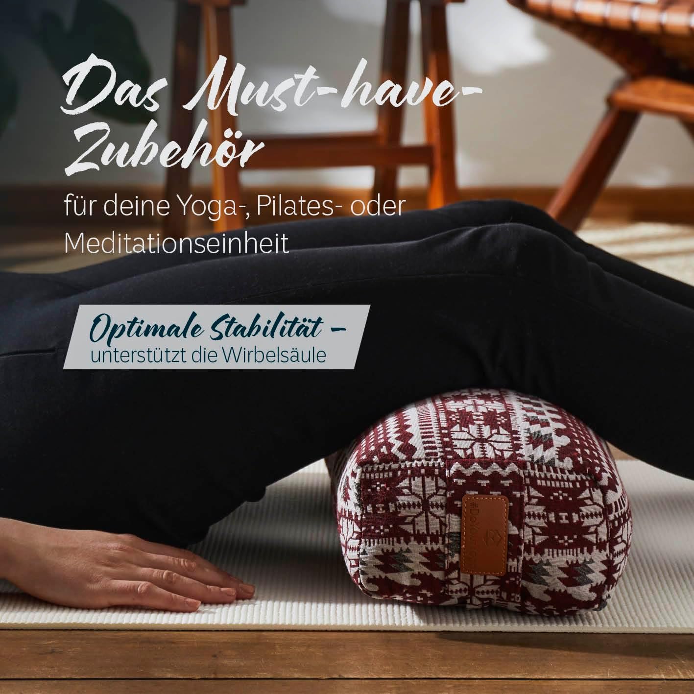 #DoYourYoga Paravati Yoga Bolster 67 cm x 13 cm gefüllt mit Bio-Dinkelspelzen (KBA) oder Bio-Buchweizenspelzen (KBA), Yogakissen mit waschbarem Bezug, Sitzkissen & Zafu-Kissen für Yin Yoga – Bild 3