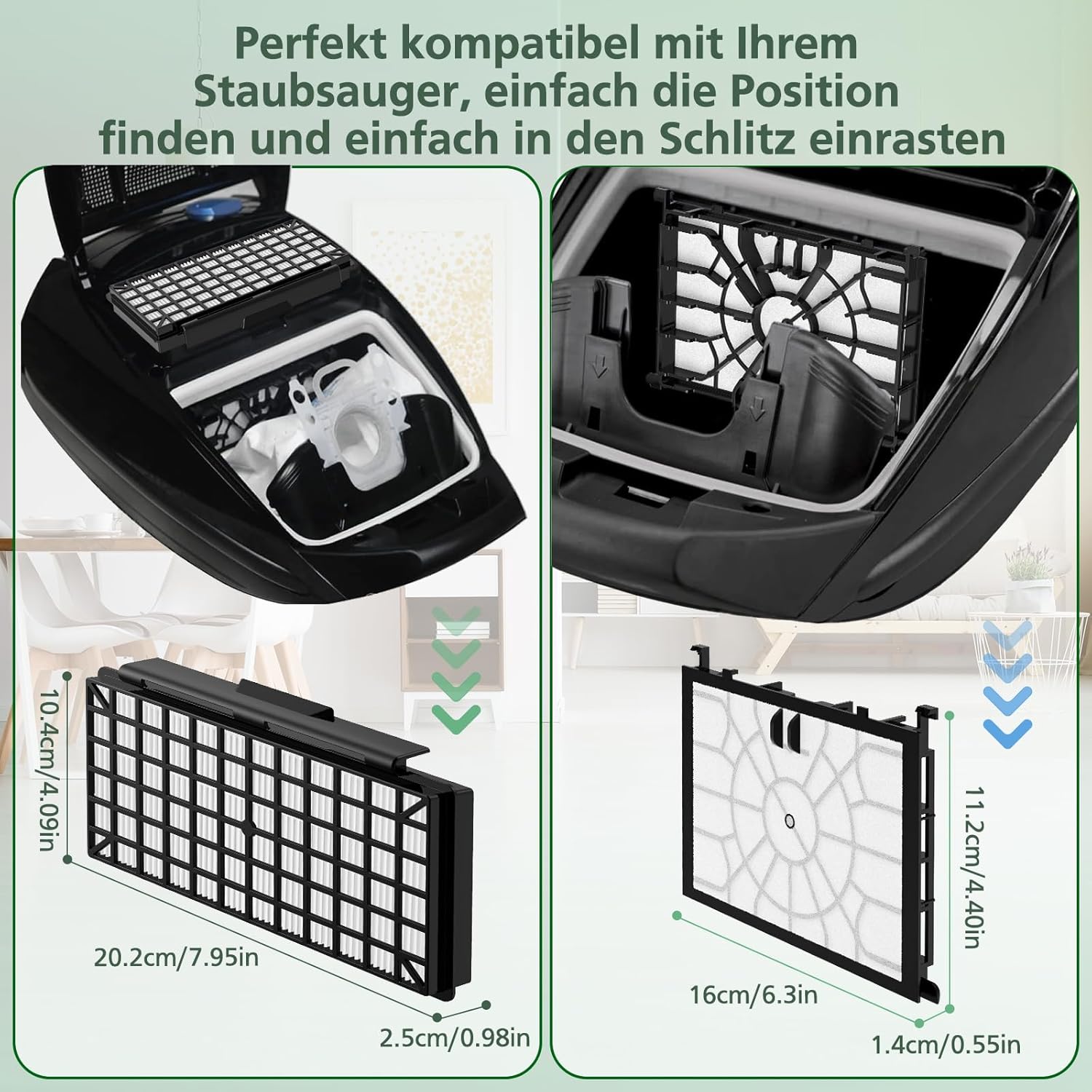 Ersatzfilterzubehör für Siemens Staubsauger Q5.0 Extreme SilencePower VSQ5X1230, 2 Filter + 2 Motorfilter kompatibel mit Siemens Staubsauger VZ154HFB / VZ02MSF / VSQ5X12M1 – Bild 4