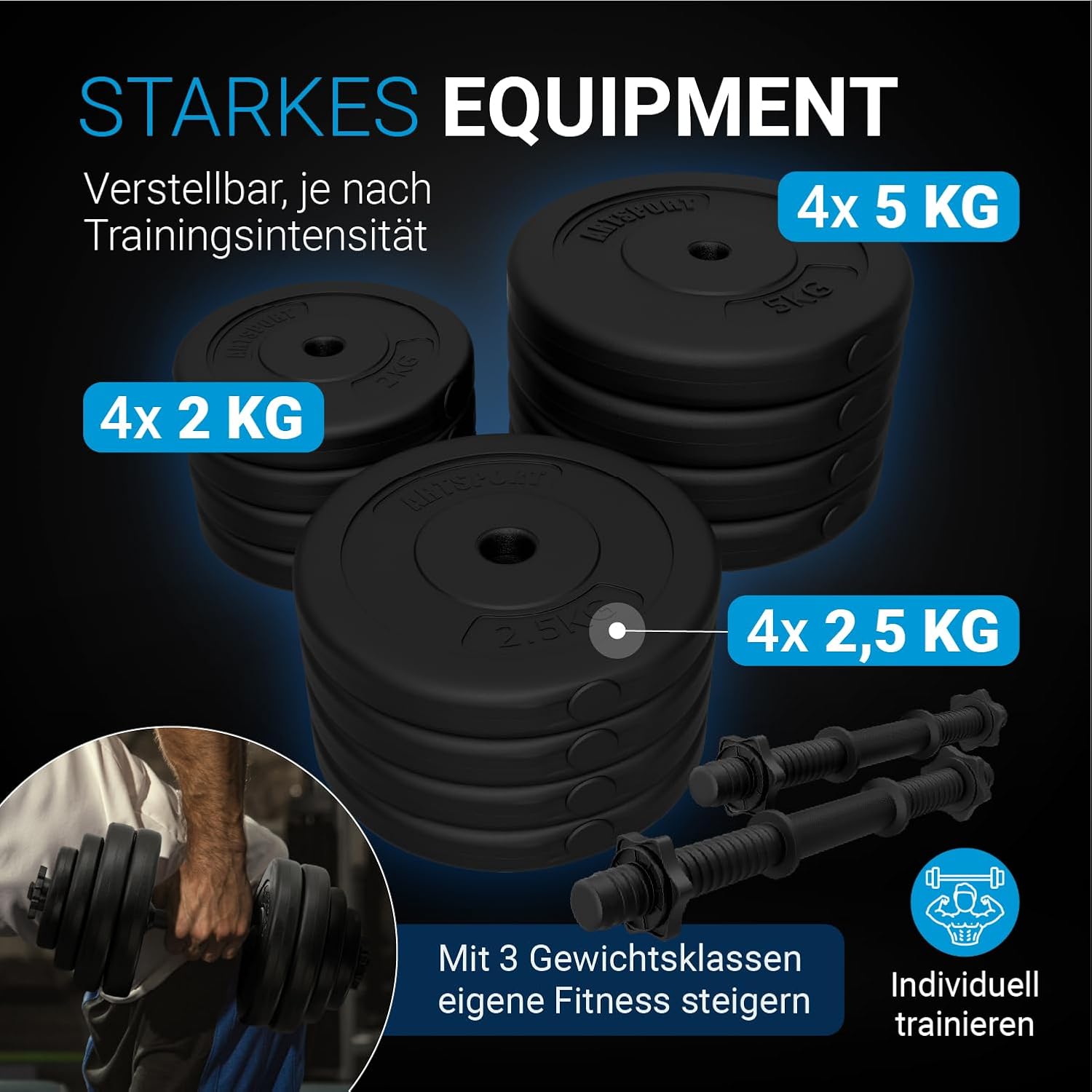 ArtSport 2er-Hantelset 20/30/40 kg – Hantelset mit 2 Hanteln, Gewichten und 4 Spinlock-Kragen – Bild 3