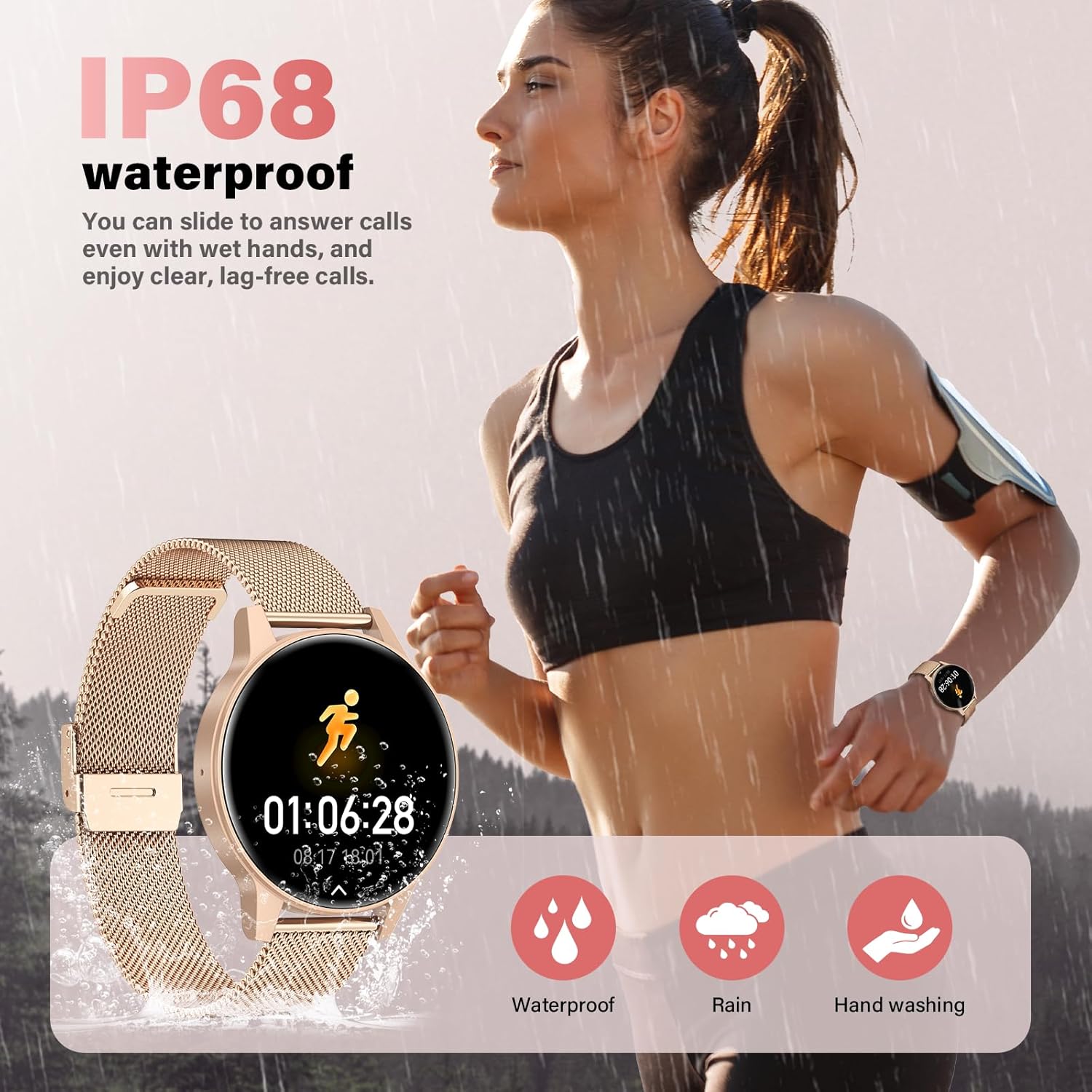 SLOKSFil Damen Kleine Smartwatch mit Telefonfunktion, 1,27 Zoll TFT Touchscreen Fitness Tracker mit 24/7 Herzfrequenzmesser Schlafmonitor 120+ Sportmodi Schrittzähler Smart Watch rund für iOS/Android (Roségold) – Bild 5