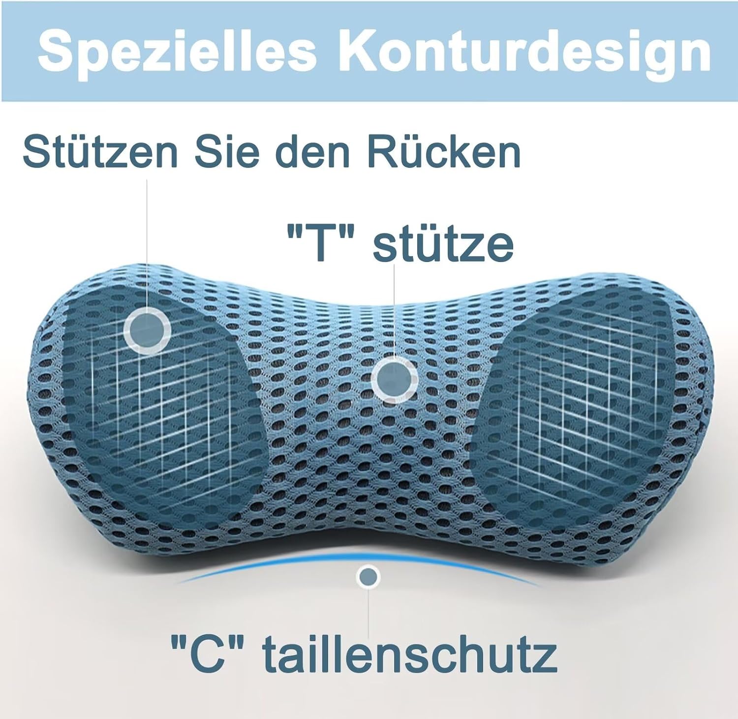 Lendenkissen, Ergonomisches Rückenkissen, Memory Foam Lendenkissen Auto, Komfort Rückenstützkissen zur Druckentlastung, Rückenkissen für Bett/Stuhl/Autositz/Bürostuhl (Blau) – Bild 5
