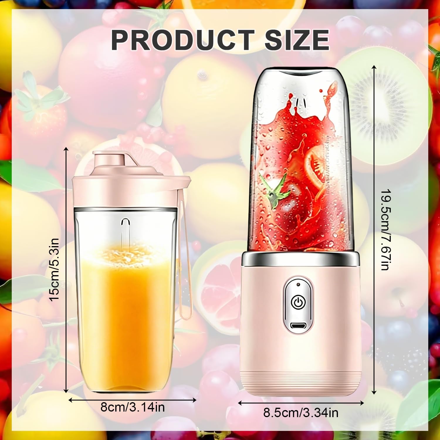 Tragbarer Mixer 400 ml, Mixer Smoothie Maker to Go mit Digitalanzeige & 6-Blatt, Mini Elektrischer Saftpresse, USB Wiederaufladbar, 1200 mAh Akku für Saft Marmelade Shake, Familien Camping Sportarten – Bild 2