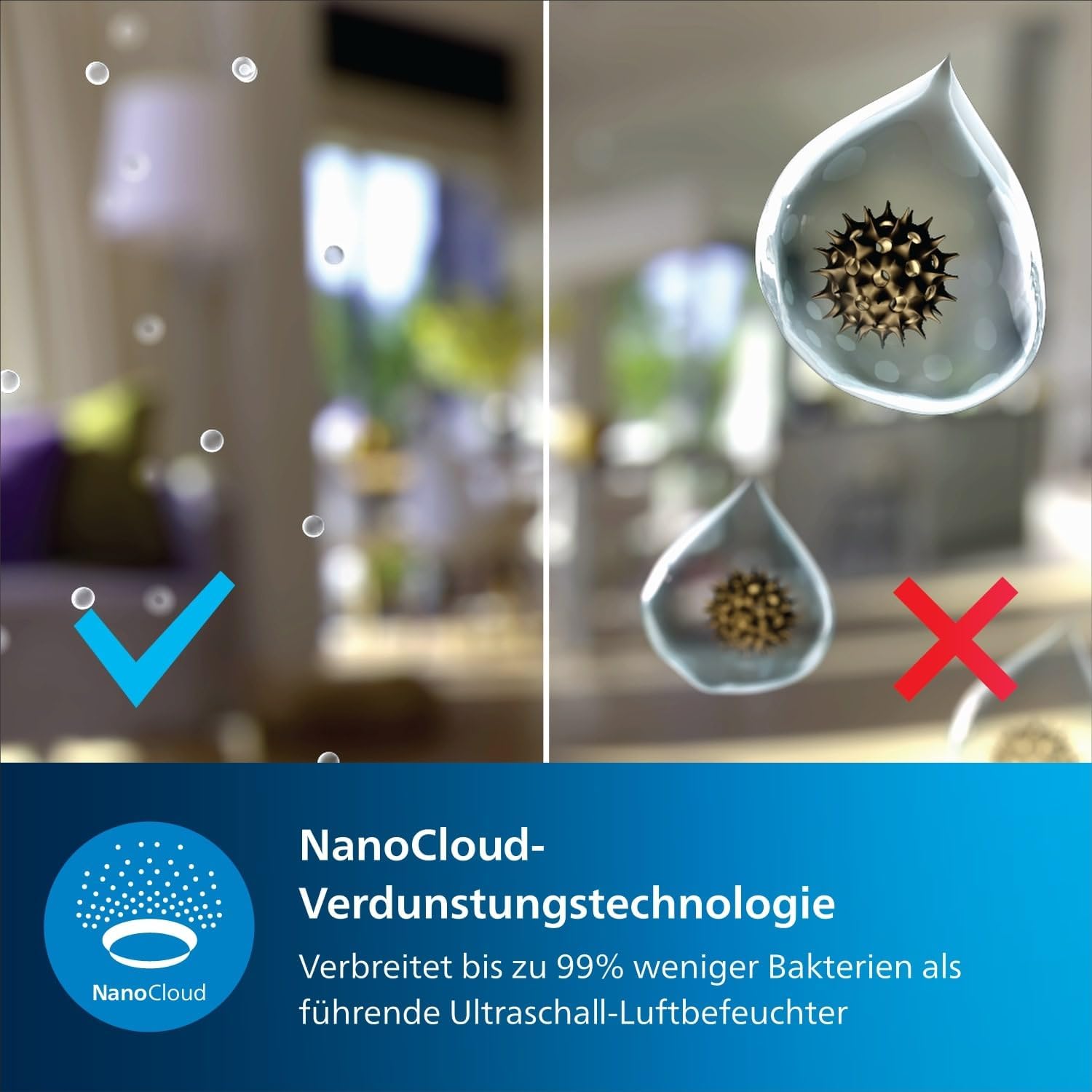Philips 3000 Series HU3918/10 Luftbefeuchter, für bis zu 45 m², hygienische NanoCloud-Technologie, leiser Nachtmodus, Automatikmodus, 3 Liter Wassertank, schwarz – Bild 3