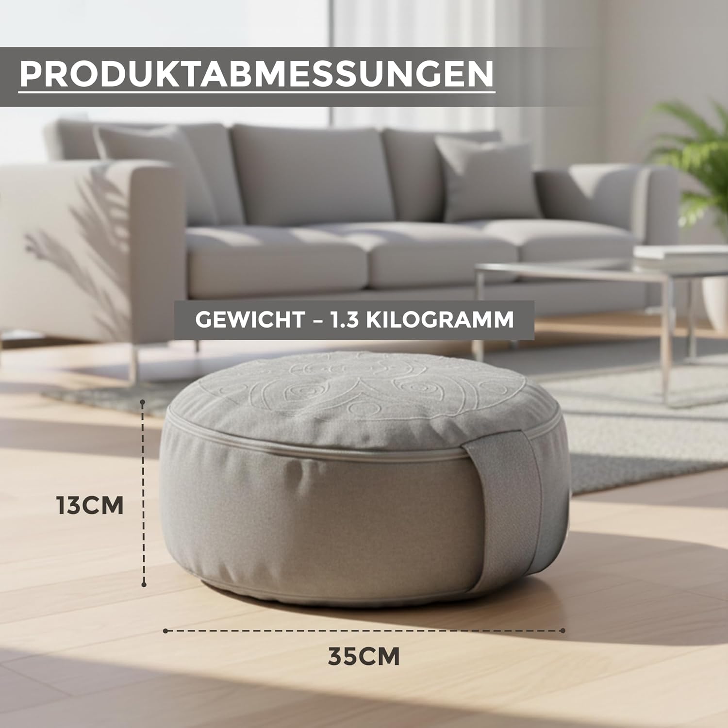 Omok Ergonomisches Yogakissen für Meditation & Entspannung, abnehmbares & waschbares rundes Sitzkissen mit Buchweizenfüllung, nachhaltiges Boden- & Sitzkissen (Grau, 35 x 13 cm) – Bild 6