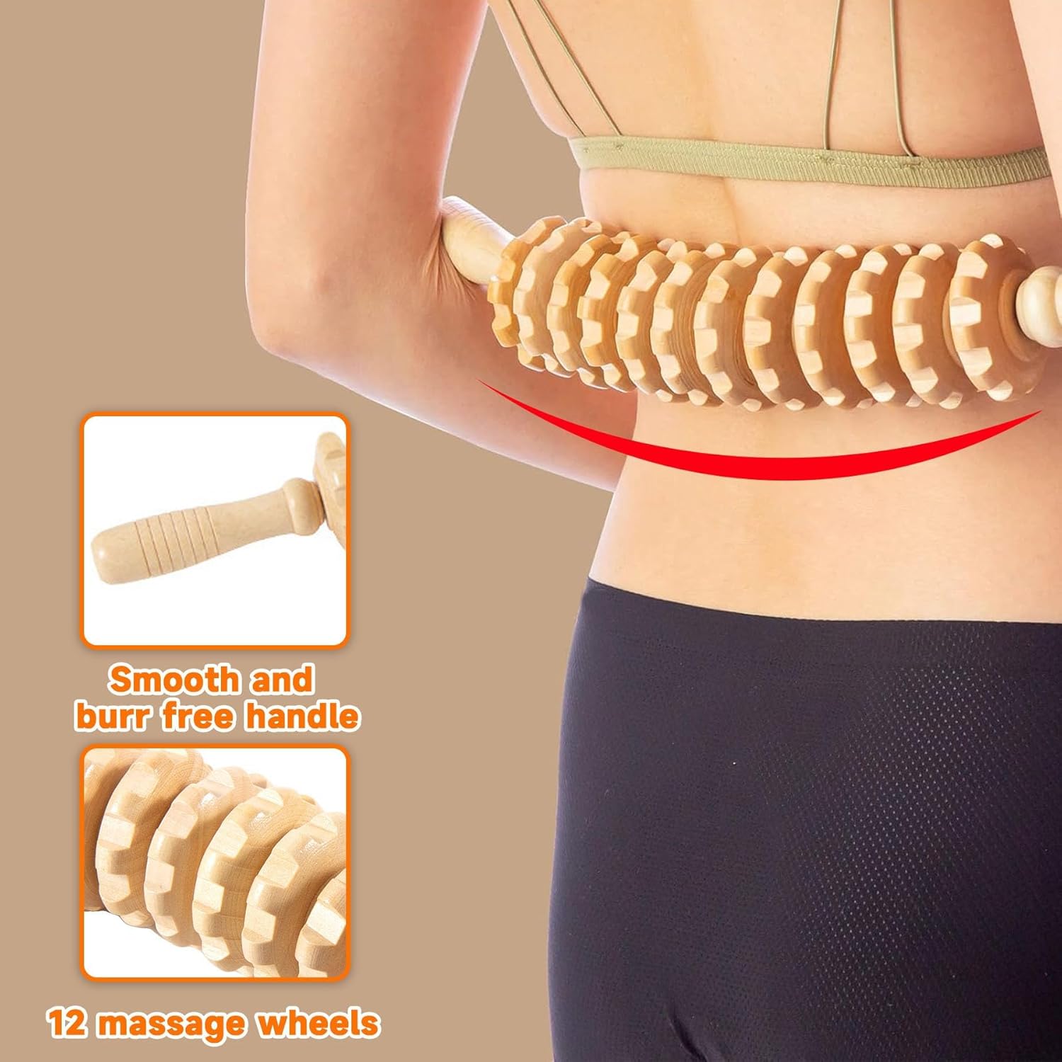 Faszienstab Holz Massageroller, Faszienroller Holz, Massageroller Massagegerät, Massageroller mit Griff, Massagestab, Faszienroller Massagegerät, Therapiemassagegerät – Bild 3