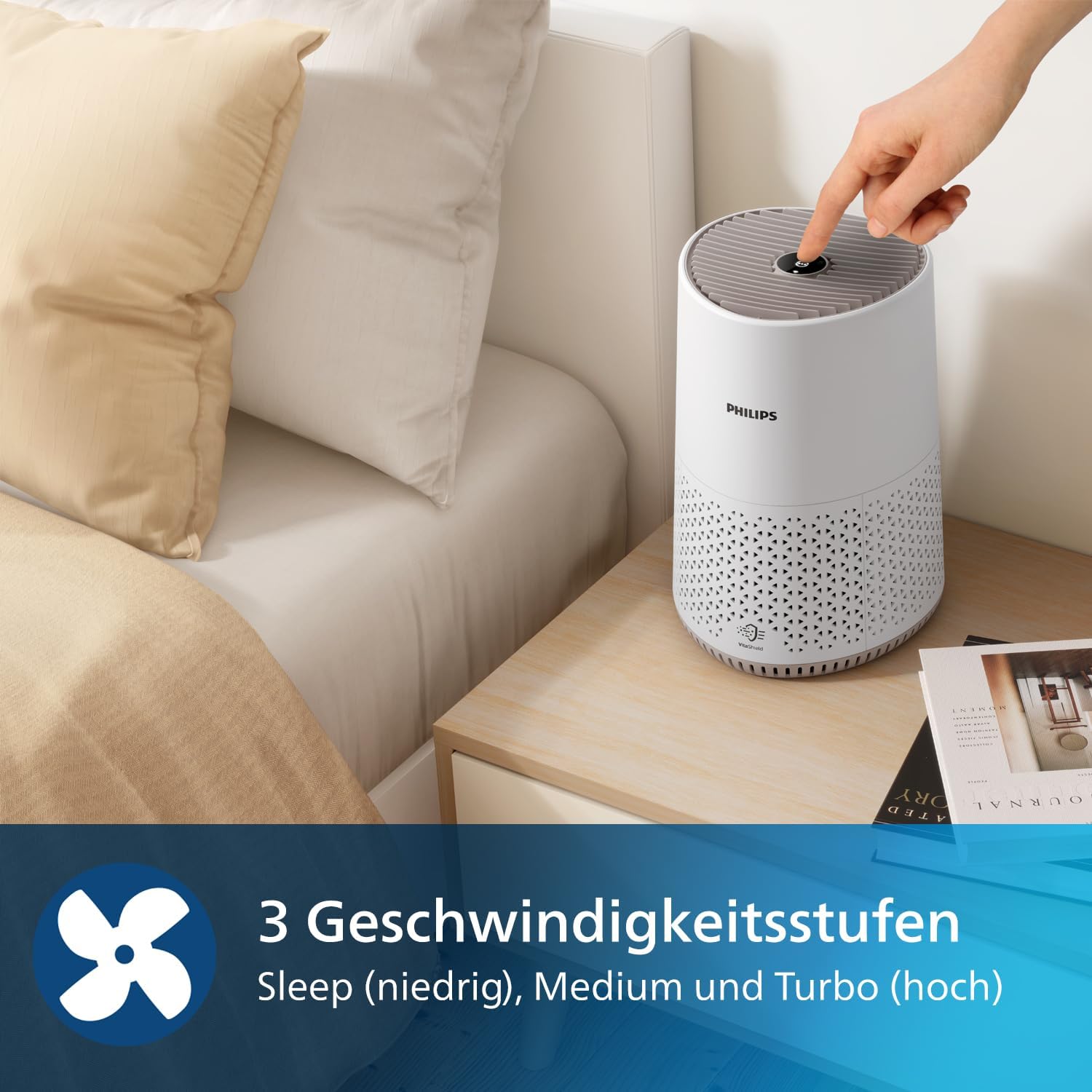 Philips Luftreiniger 600-Serie, besonders leise und energieeffizient für Allergiker, HEPA-Filter entfernt 99,97 Prozent der Schadstoffe, für Räume bis 44 m², App-gesteuert, Weiß (AC0650/10) – Bild 7