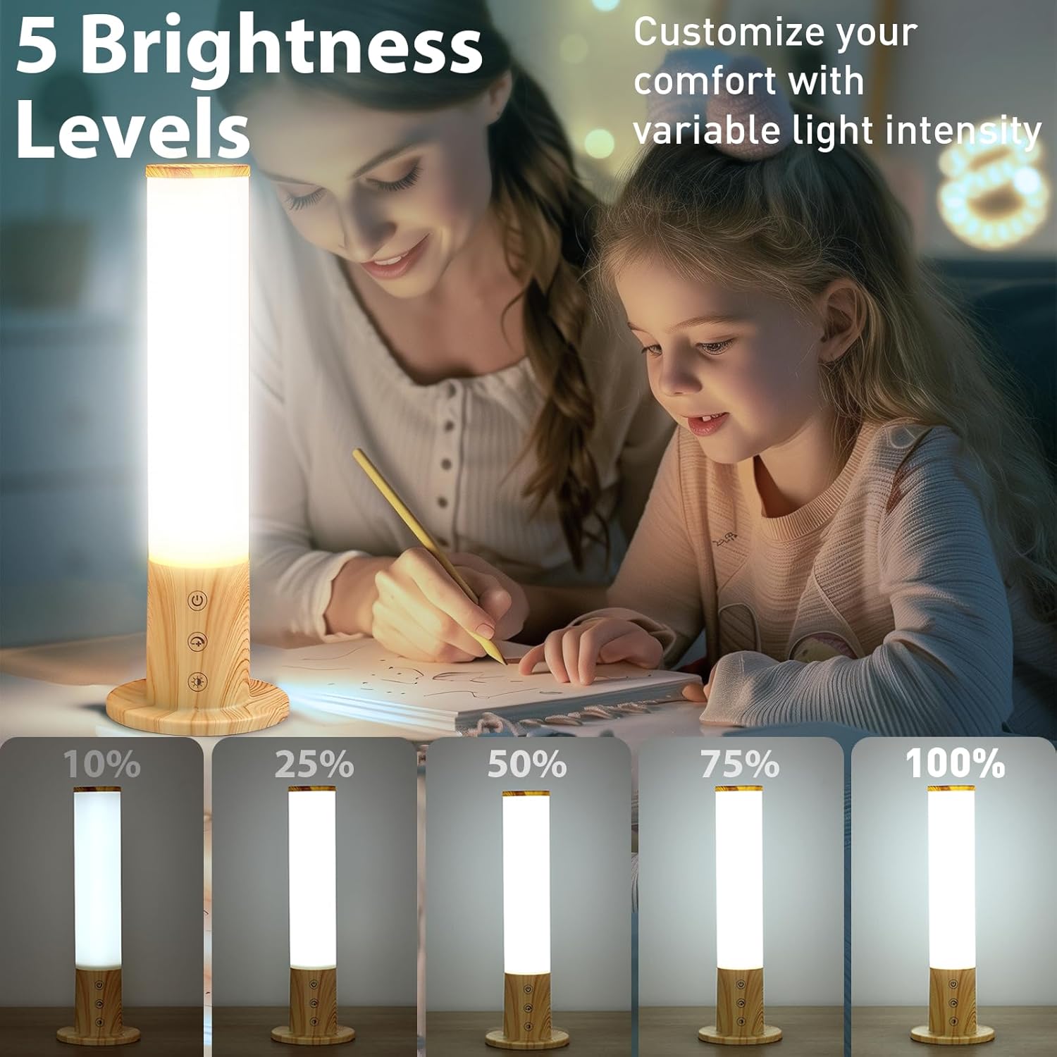 Caromolly Tageslichtlampe, Lichttherapielampe mit 3 Farbtemperaturen & 5 Helligkeitsstufen, Simulation von Tageslicht, Flimmern und UV-freiem LED-Tageslichtlicht, ideal für Zuhause und Büro – Bild 4