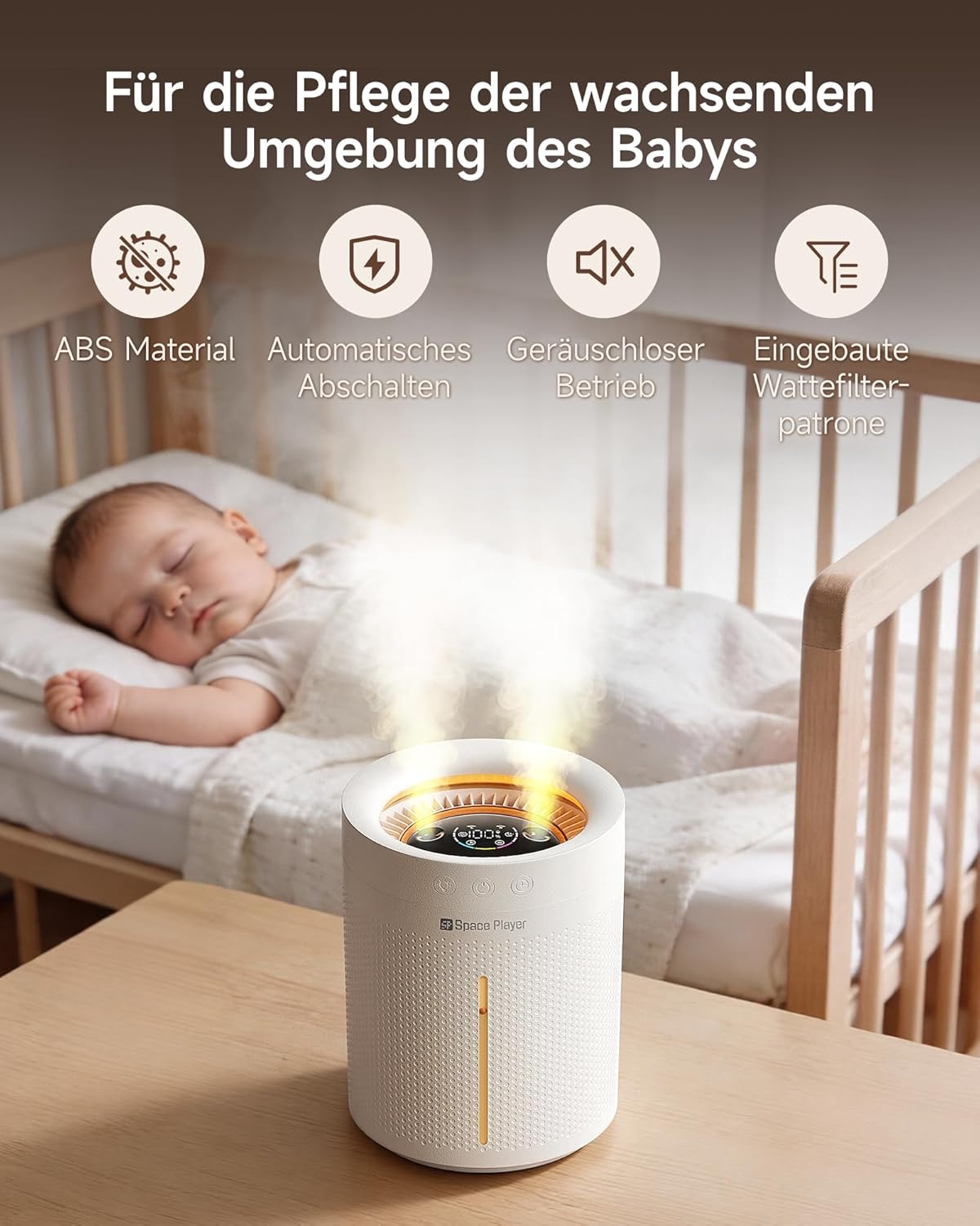 Space Player Luftbefeuchter Schlafzimmer Leise 3L Top-Fill Ultraschall Kabellos 4000 mAh Akku Kaltnebel-Luftbefeuchter mit Timer 2–8 Stunden automatische Abschaltung Nachtlicht für Baby-, Kinderzimmer-, Büropflanzen – Bild 6