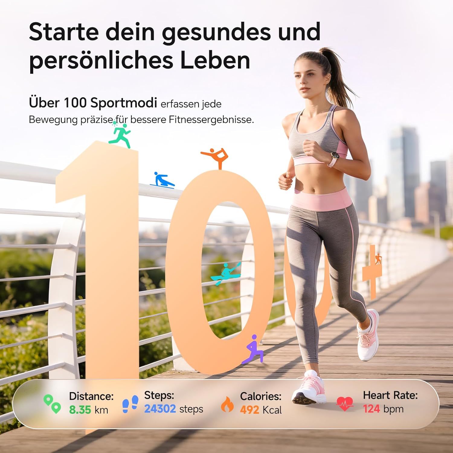 Gydom Runde Smartwatch für Damen, 1,27 Zoll, Smartwatch mit Telefonfunktion, Fitnessuhr mit SpO2, Herzfrequenz, Stress, Kalorien, Schlaf, Schrittzähler, 100+ Sportmodi, IP68, wasserdichte Sportuhr für iOS – Bild 5